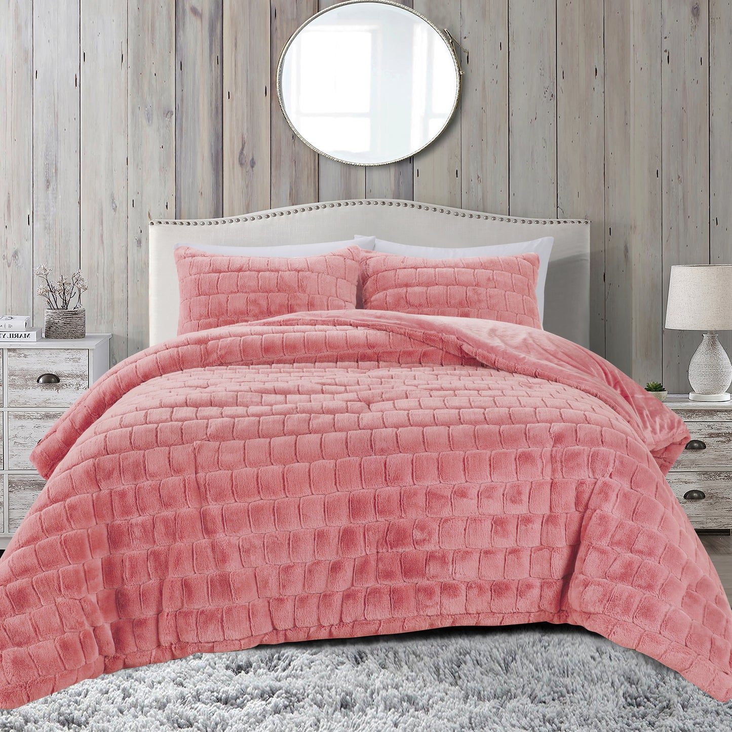 Elegant Comfort Fluffy 3-Piece Faux Rabbit Fur Comforter Set