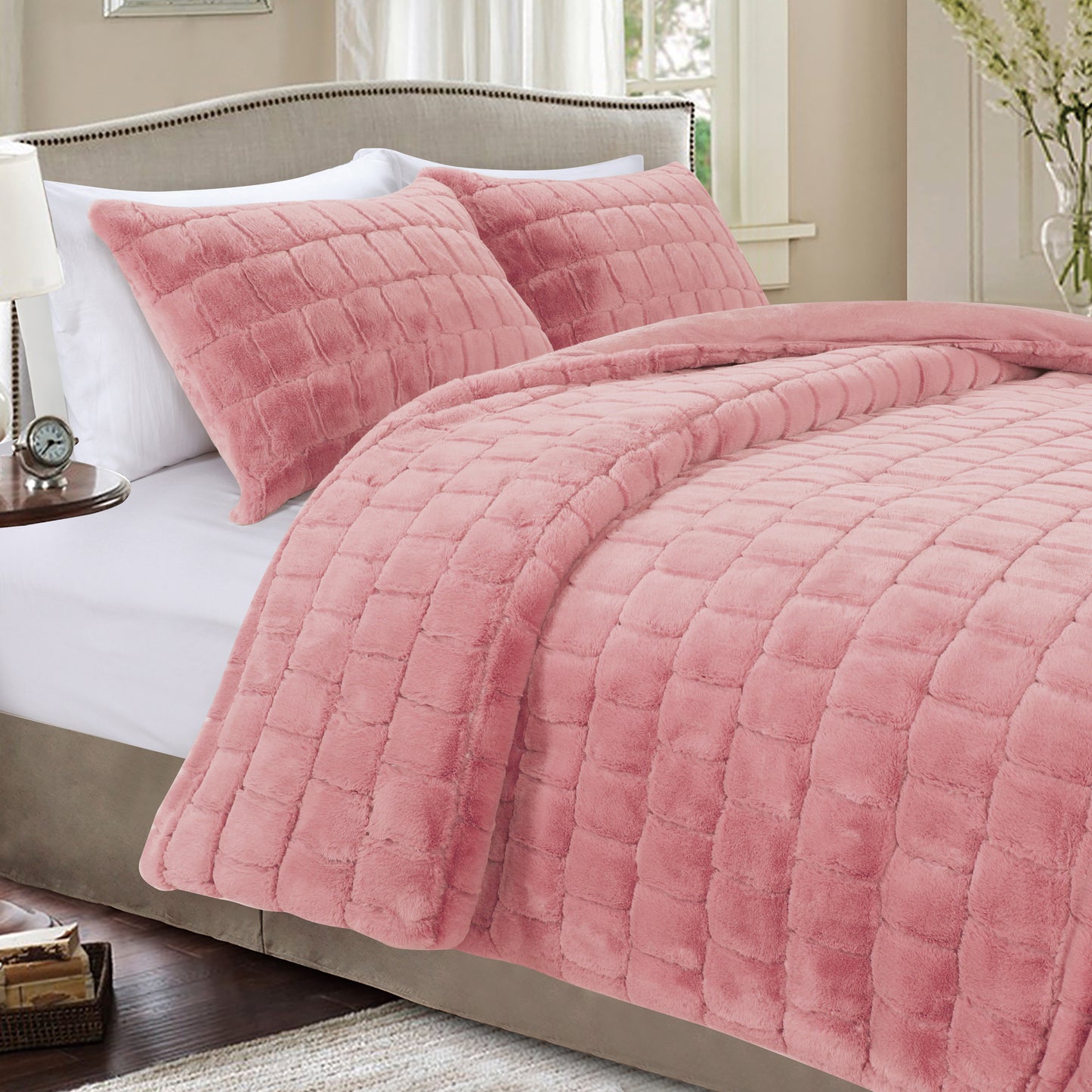 Elegant Comfort Fluffy 3-Piece Faux Rabbit Fur Comforter Set