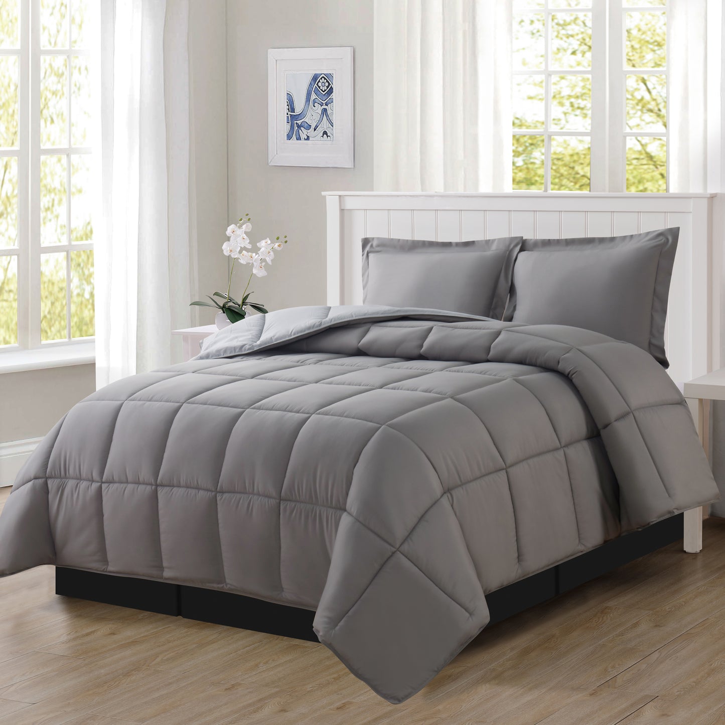 Elegant Comfort Reversible 3-Piece Box Stitched Comforter & Shams - Duvet Insert with 4 Corner Tabs