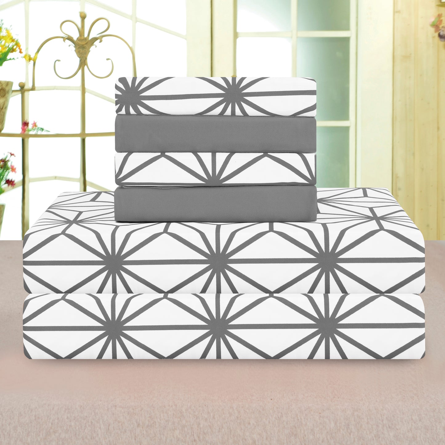 Elegant Comfort 6-Piece Cube Bed Sheet Set - Geometric Pattern - Soft as a Hotel Premium Quality