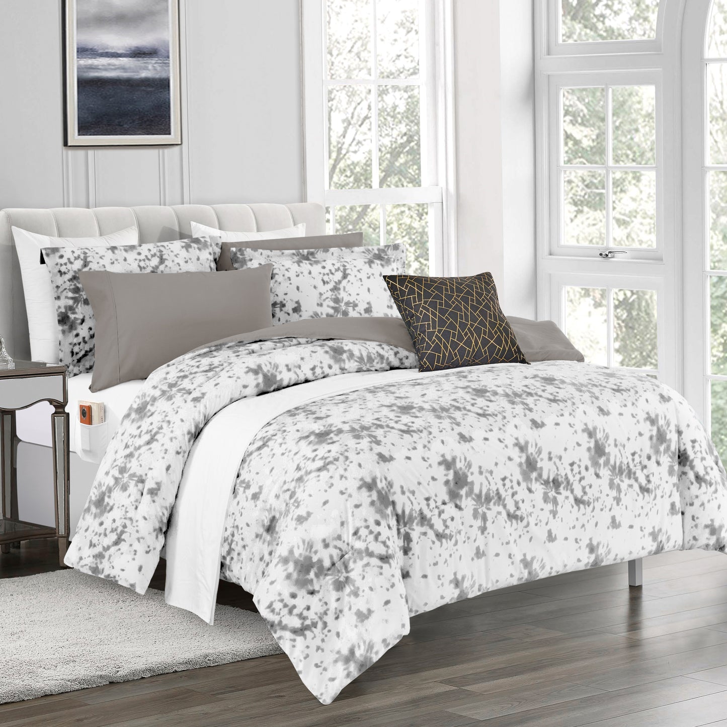 Elegant Comfort 10-Piece Tie-Dye Comforter Set, Includes 6-Piece Sheet Set with Double Sided Storage Pockets