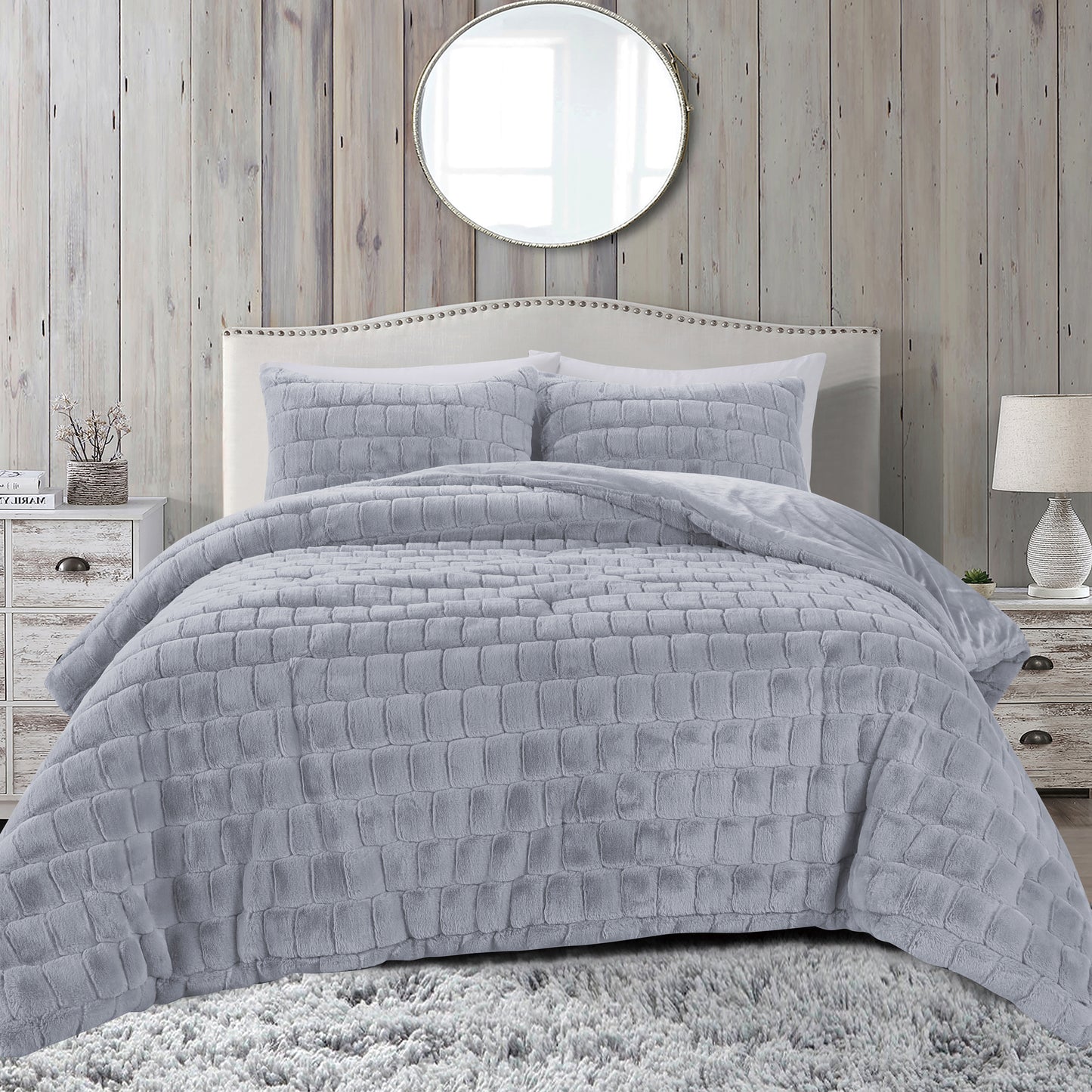 Elegant Comfort Fluffy 3-Piece Faux Rabbit Fur Comforter Set