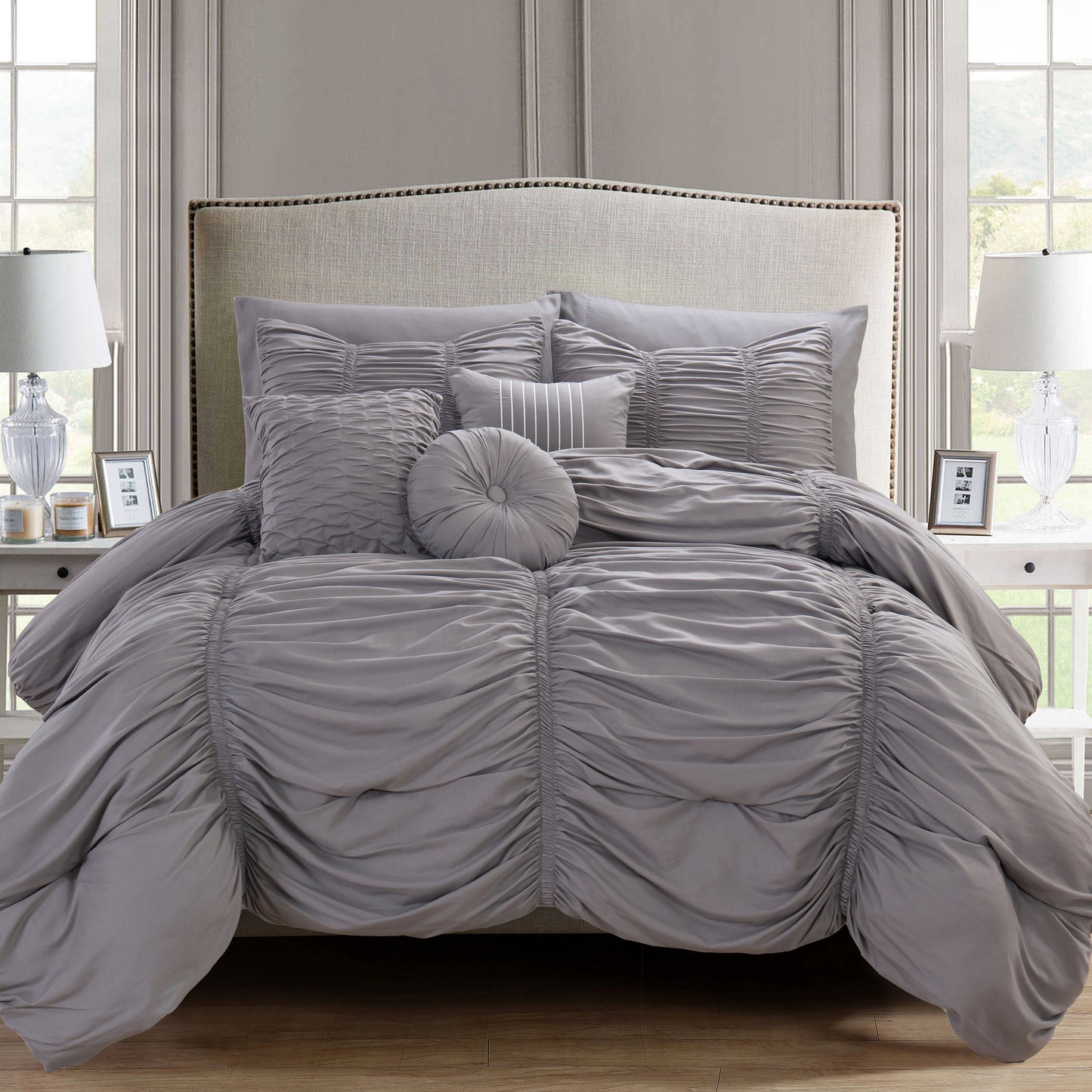 Elegant Comfort 10-Piece Pleated Comforter Set - Includes 4-Piece Sheet Set with Double Sided Storage Pockets
