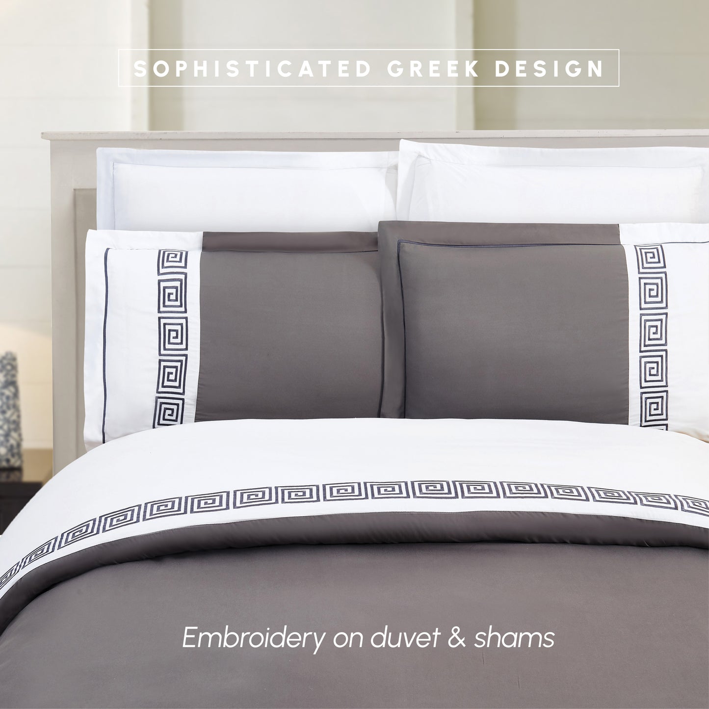 Elegant Comfort 3-Piece Greek Embroidered Duvet Cover Set
