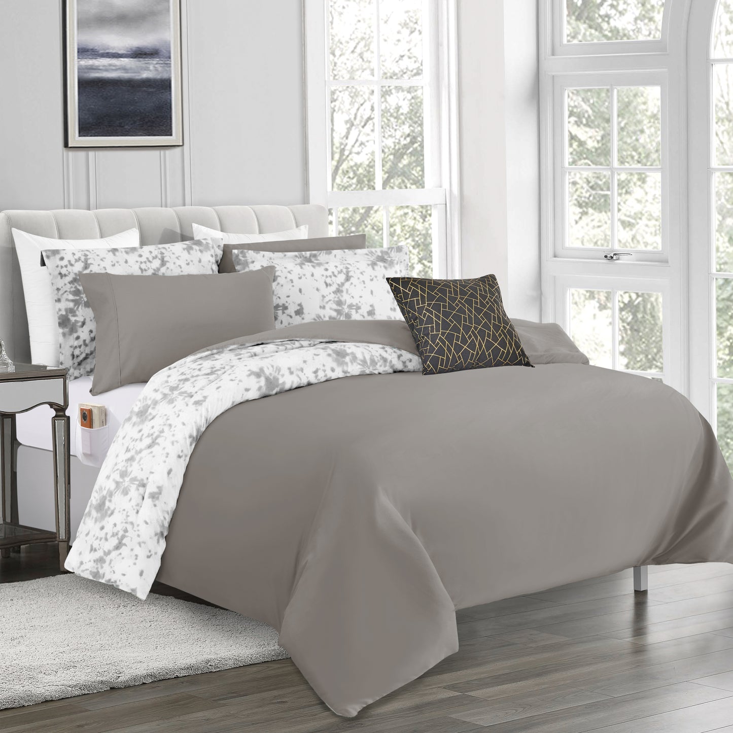 Elegant Comfort 10-Piece Tie-Dye Comforter Set, Includes 6-Piece Sheet Set with Double Sided Storage Pockets