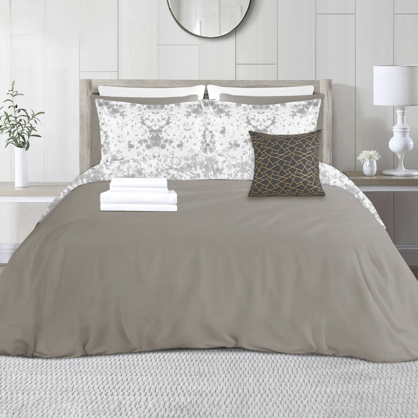 Elegant Comfort 10-Piece Tie-Dye Comforter Set, Includes 6-Piece Sheet Set with Double Sided Storage Pockets