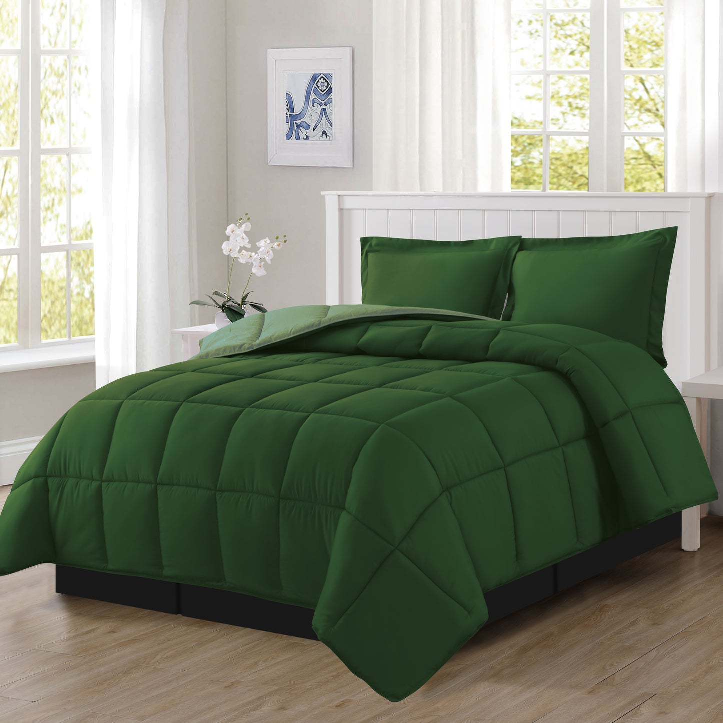 Elegant Comfort Reversible 3-Piece Box Stitched Comforter & Shams - Duvet Insert with 4 Corner Tabs