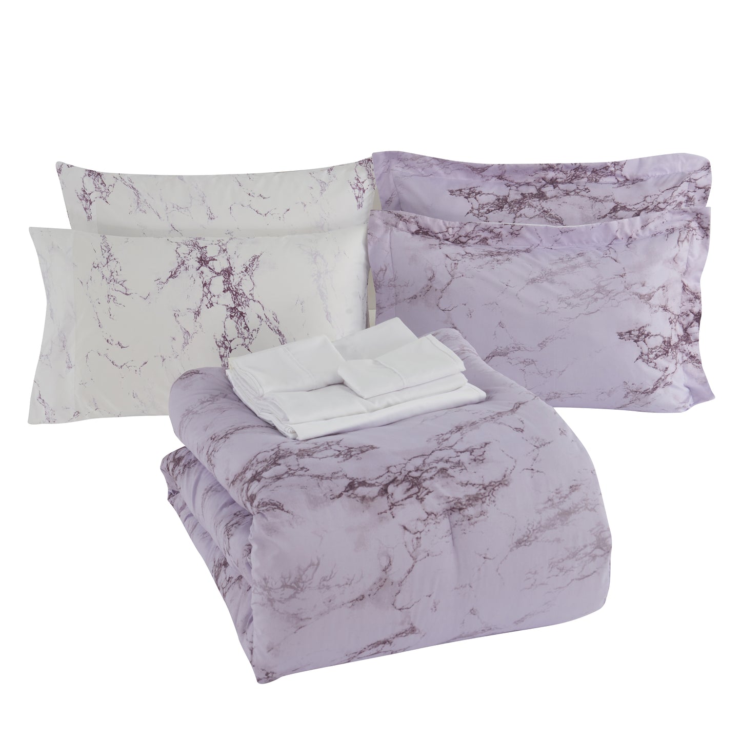Elegant Comfort Reversible 10-Piece Marble Print Comforter Set, Includes 6-Piece Sheet Set with Double Sided Storage Pockets