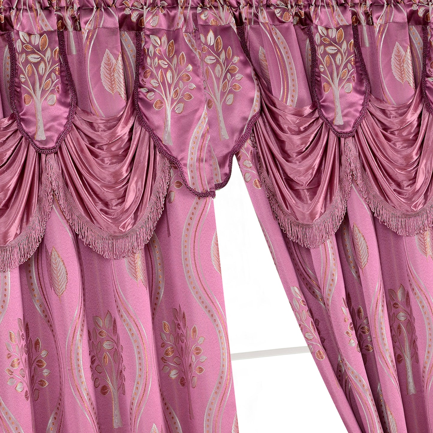 Elegant Comfort Set of 2 Aurora Curtain Panels- Attached Valance - Rod Pocket- 54" W x 84" L