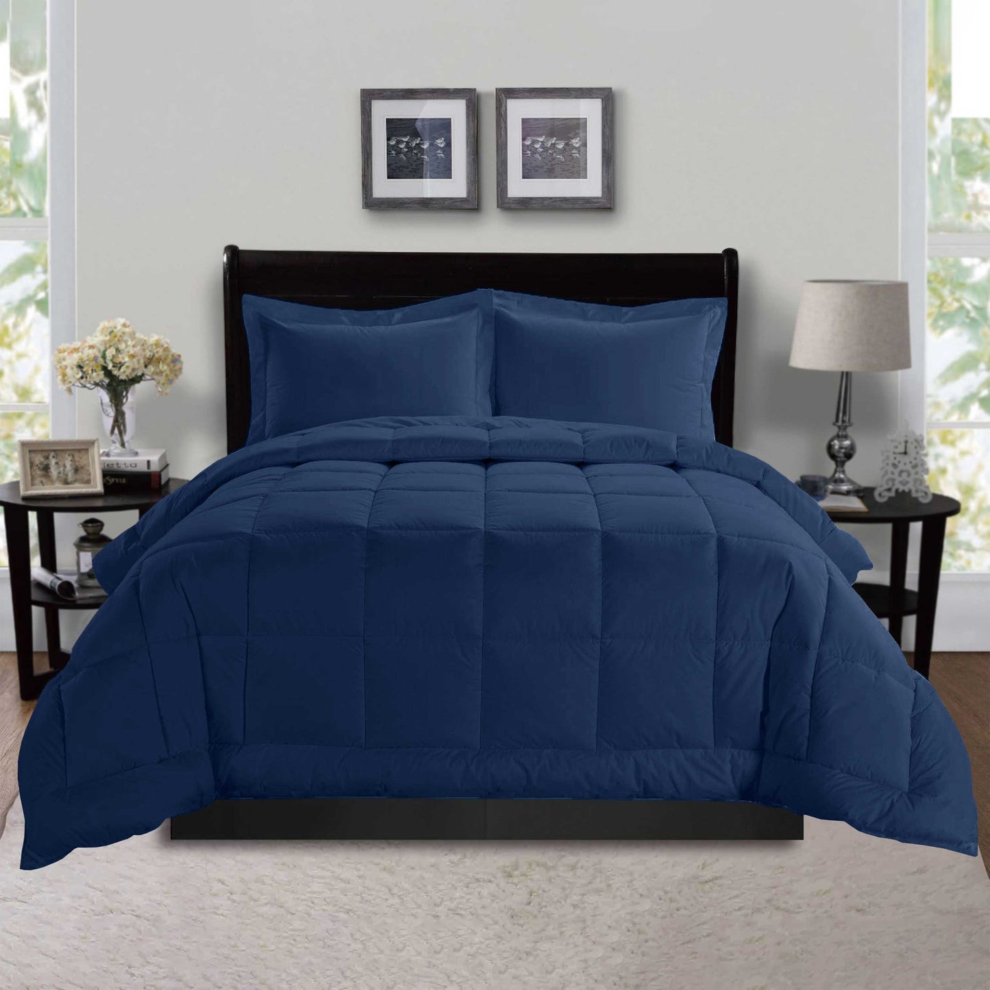 Elegant Comfort 3-Piece Solid Box Stitched Comforter & Shams - Double-Filled Comforter