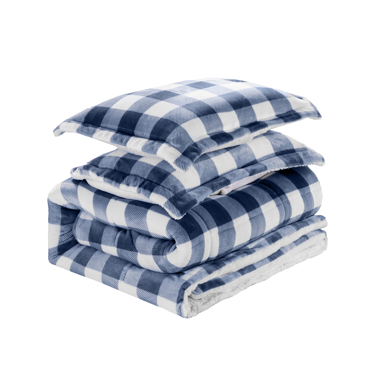 Elegant Comfort 3-Piece Buffalo Micro-Suede Reversible Sherpa - Lodge-Plaid Pattern Comforter Set