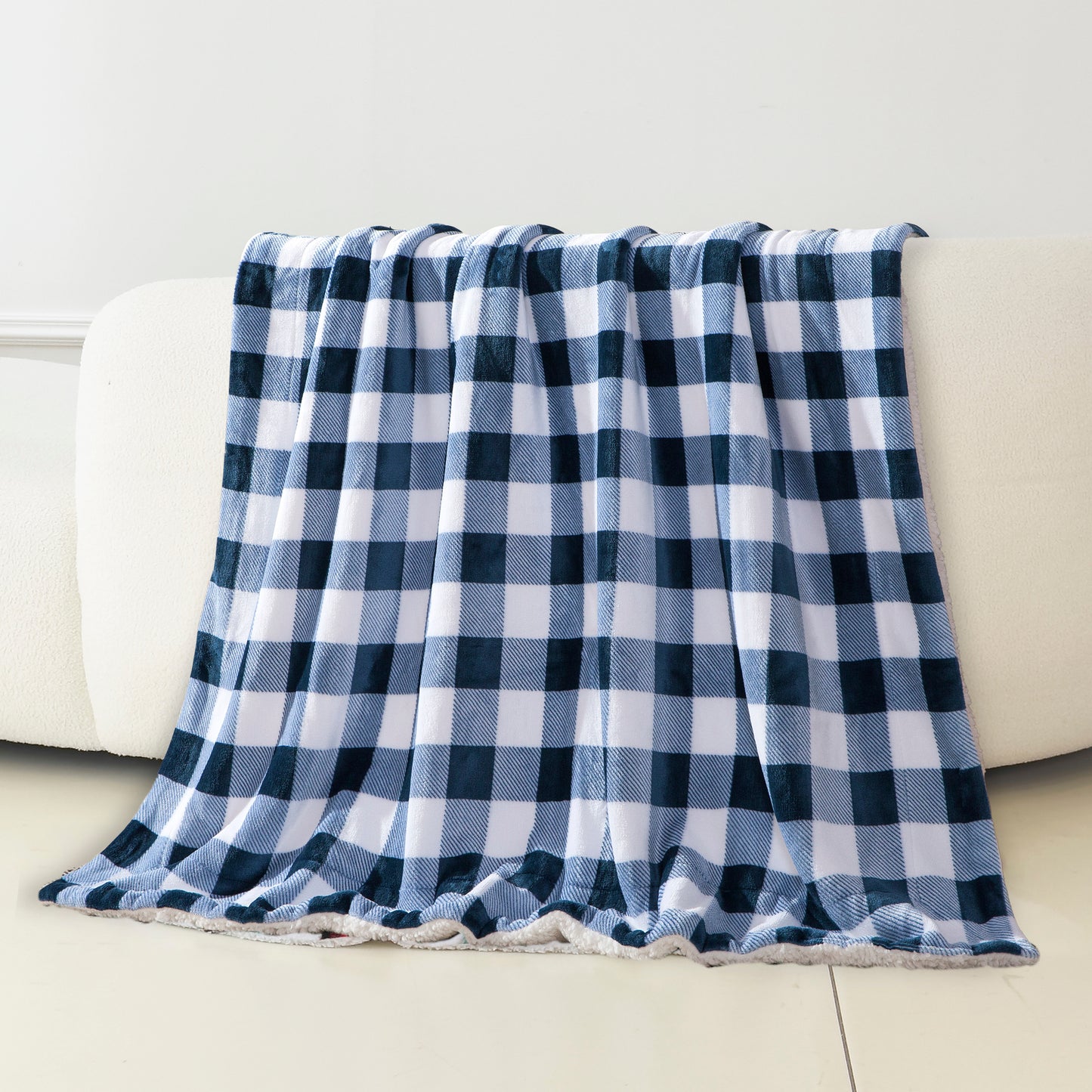 Elegant Comfort Buffalo Plaid Flannel Fleece Sherpa Throw Blanket