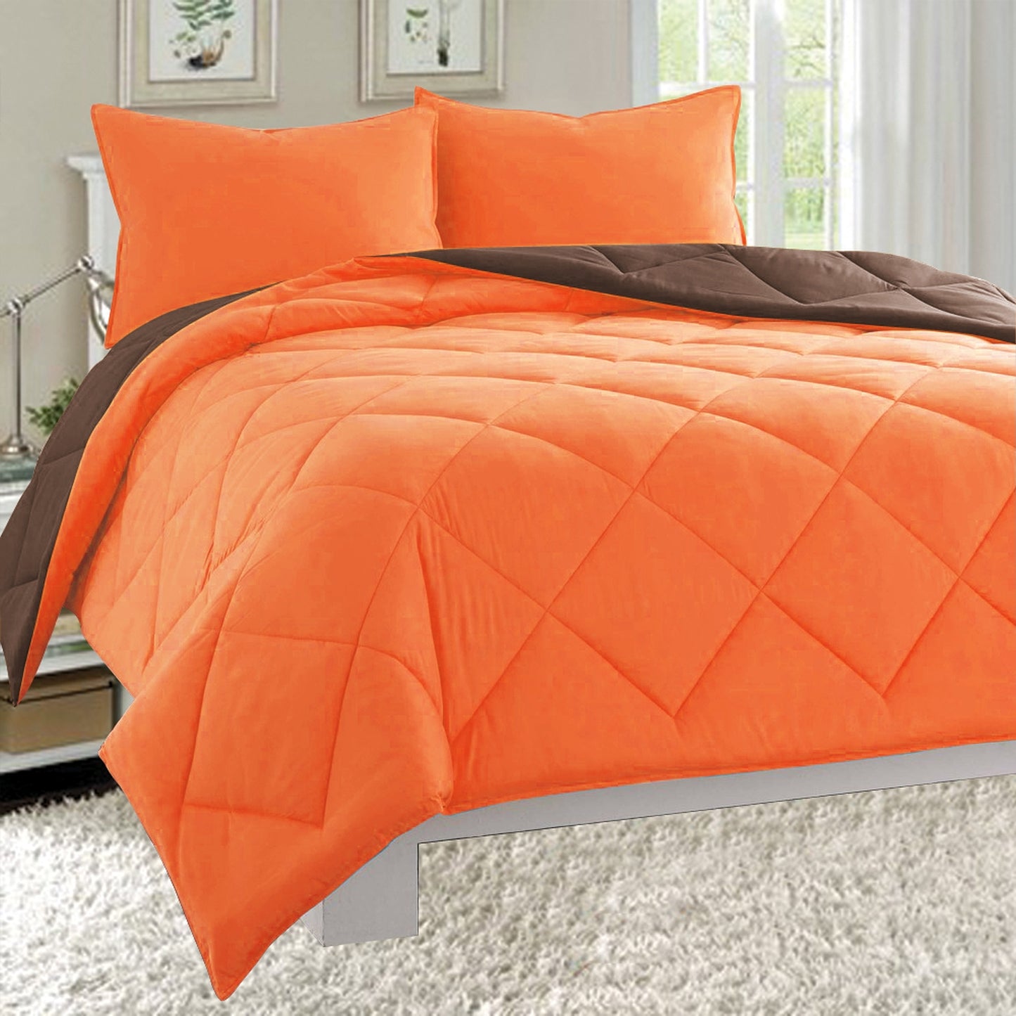 Elegant Comfort 3-Piece Reversible Diamond Stitched Comforter & Shams