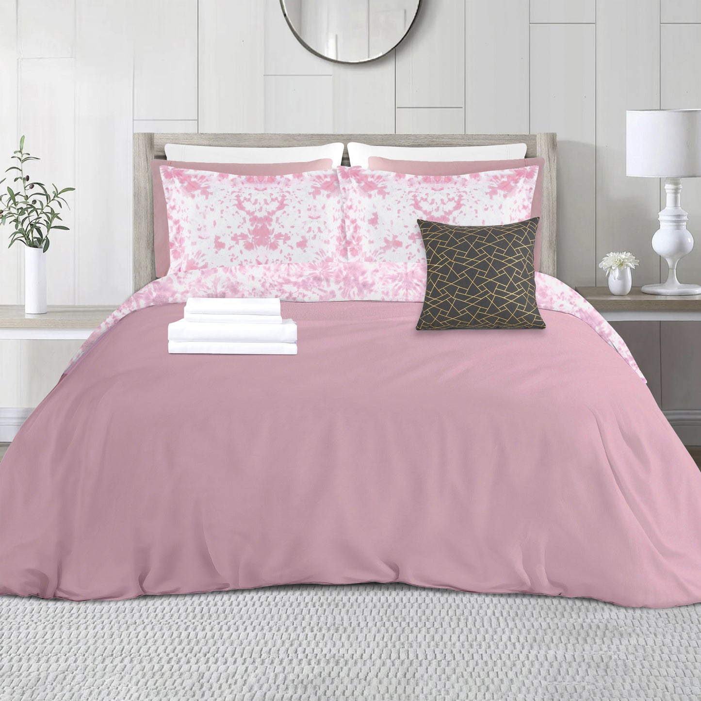 Elegant Comfort 10-Piece Tie-Dye Comforter Set, Includes 6-Piece Sheet Set with Double Sided Storage Pockets