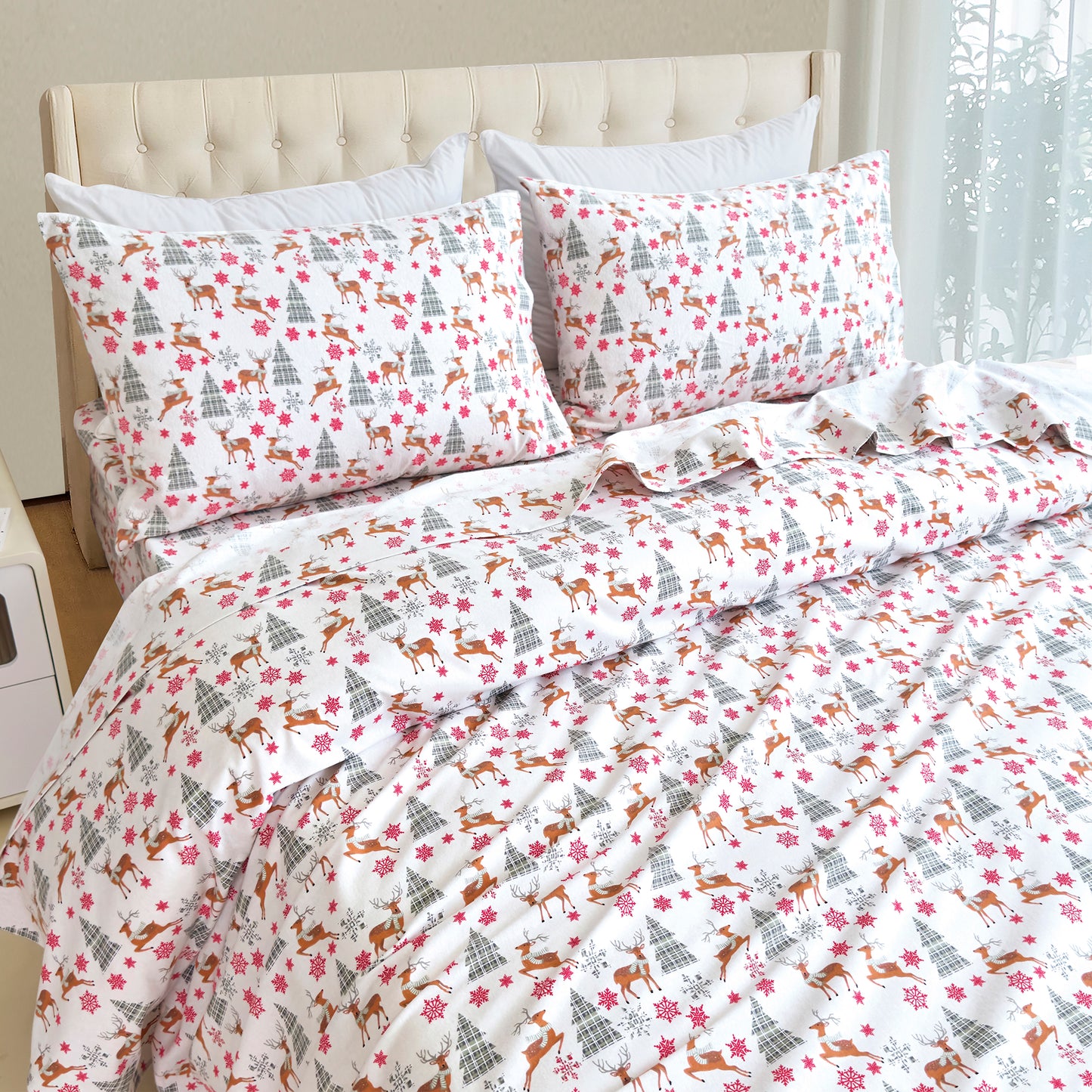 Elegant Comfort 4-Piece Holiday Cotton Flannel Sheet Set - 100% Turkish Cotton