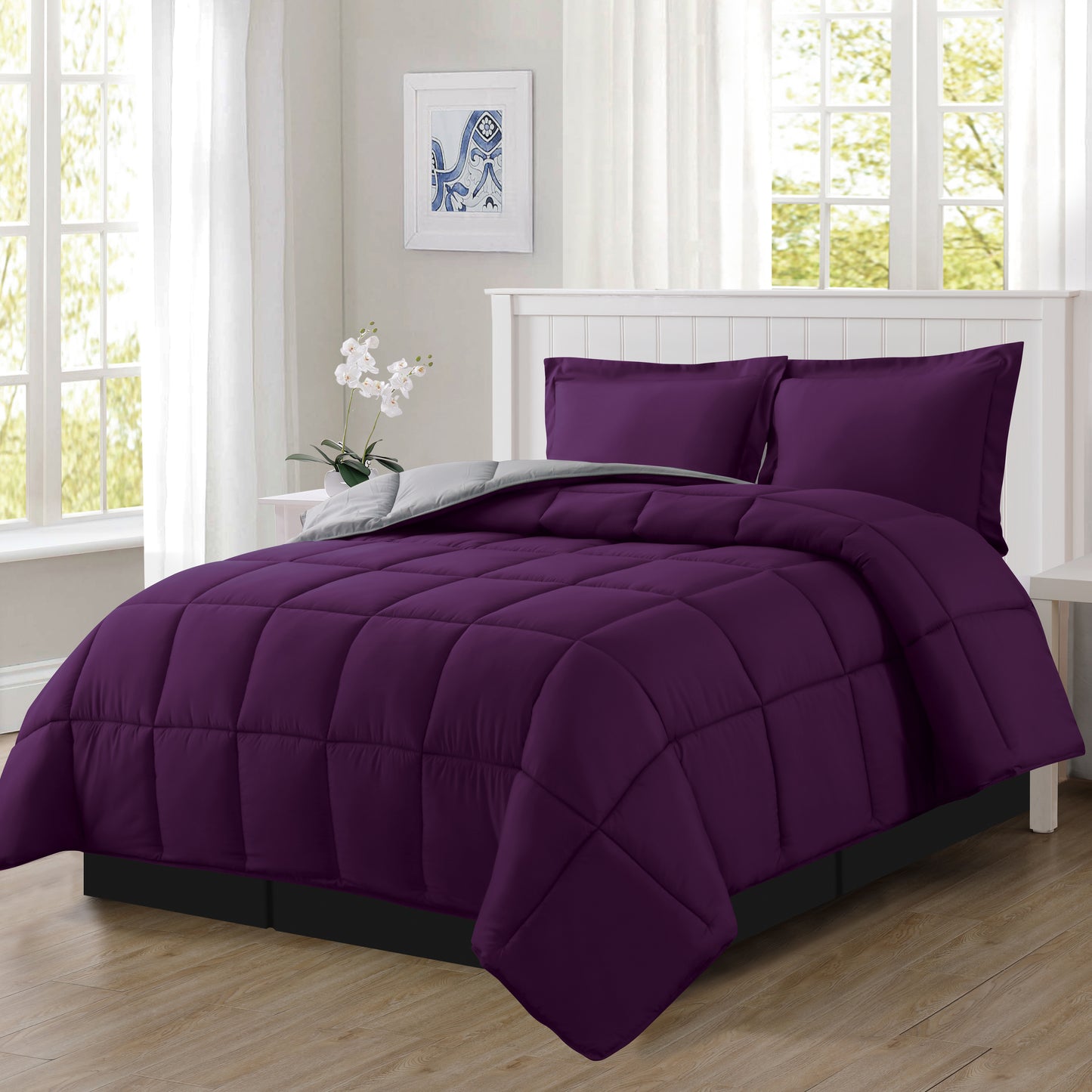 Elegant Comfort Reversible 3-Piece Box Stitched Comforter & Shams - Duvet Insert with 4 Corner Tabs