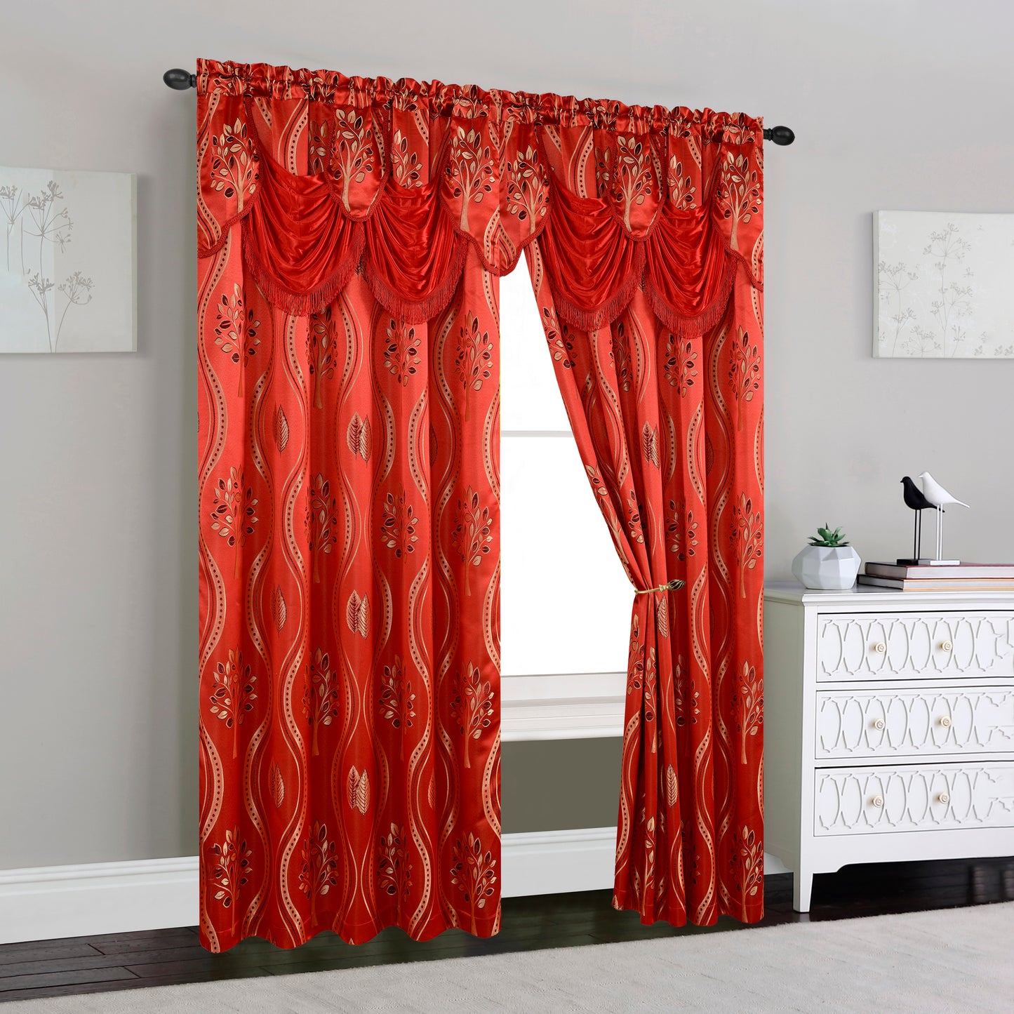 Elegant Comfort Set of 2 Aurora Curtain Panels- Attached Valance - Rod Pocket- 54" W x 84" L