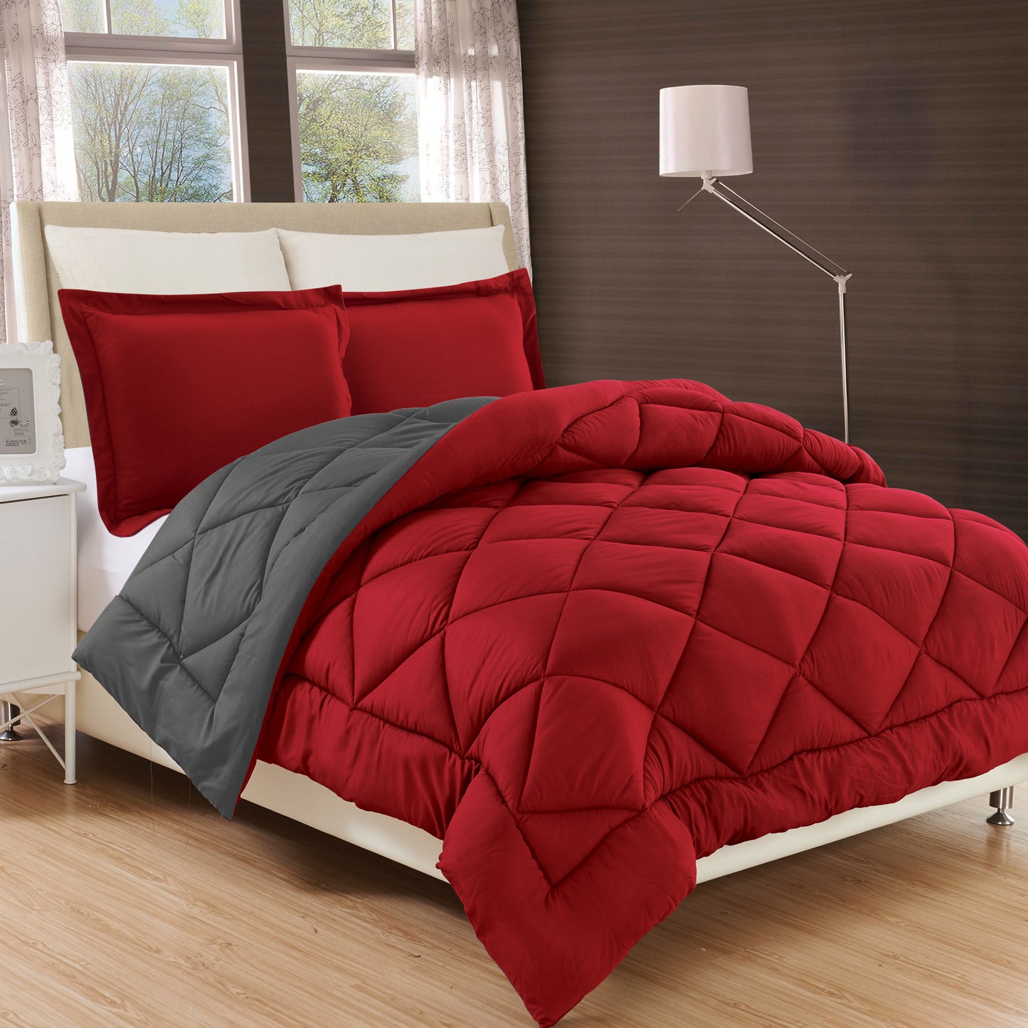 Elegant Comfort 3-Piece Reversible Diamond Stitched Comforter & Shams