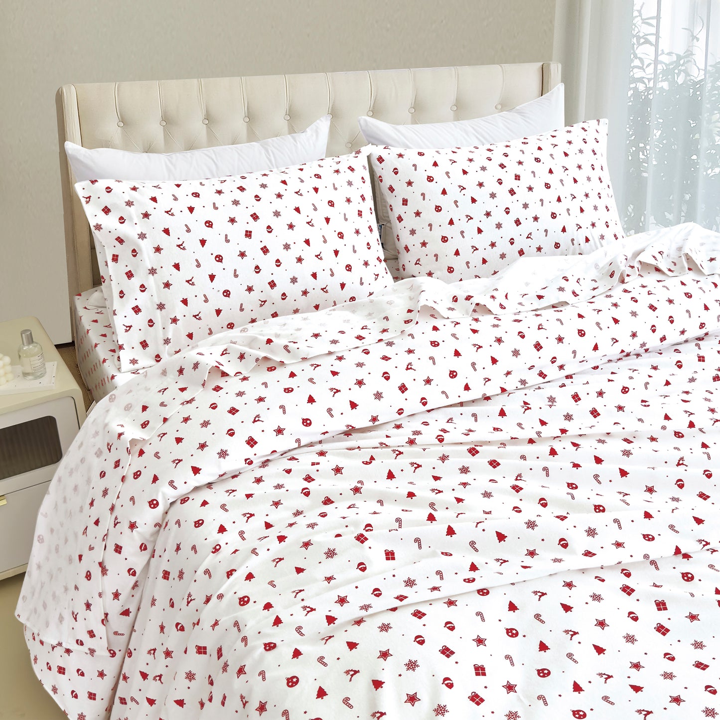 Elegant Comfort 4-Piece Holiday Cotton Flannel Sheet Set - 100% Turkish Cotton