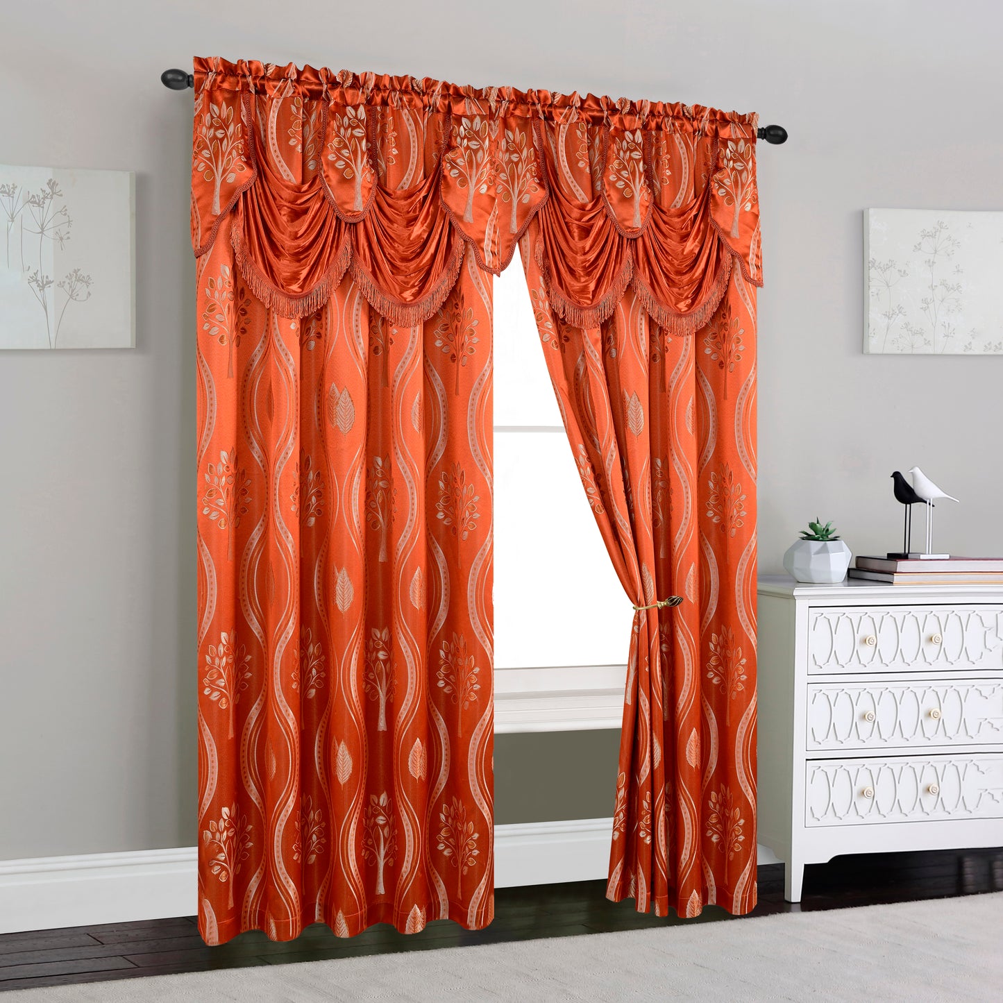 Elegant Comfort Set of 2 Aurora Curtain Panels- Attached Valance - Rod Pocket- 54" W x 84" L