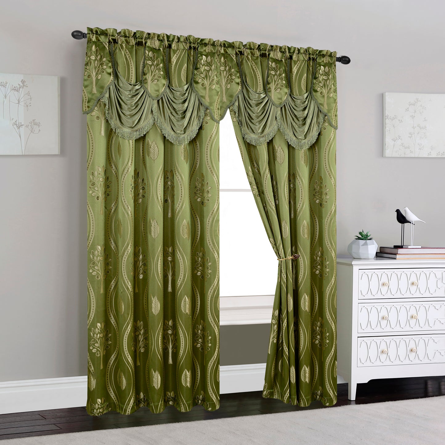Elegant Comfort Set of 2 Aurora Curtain Panels- Attached Valance - Rod Pocket- 54" W x 84" L