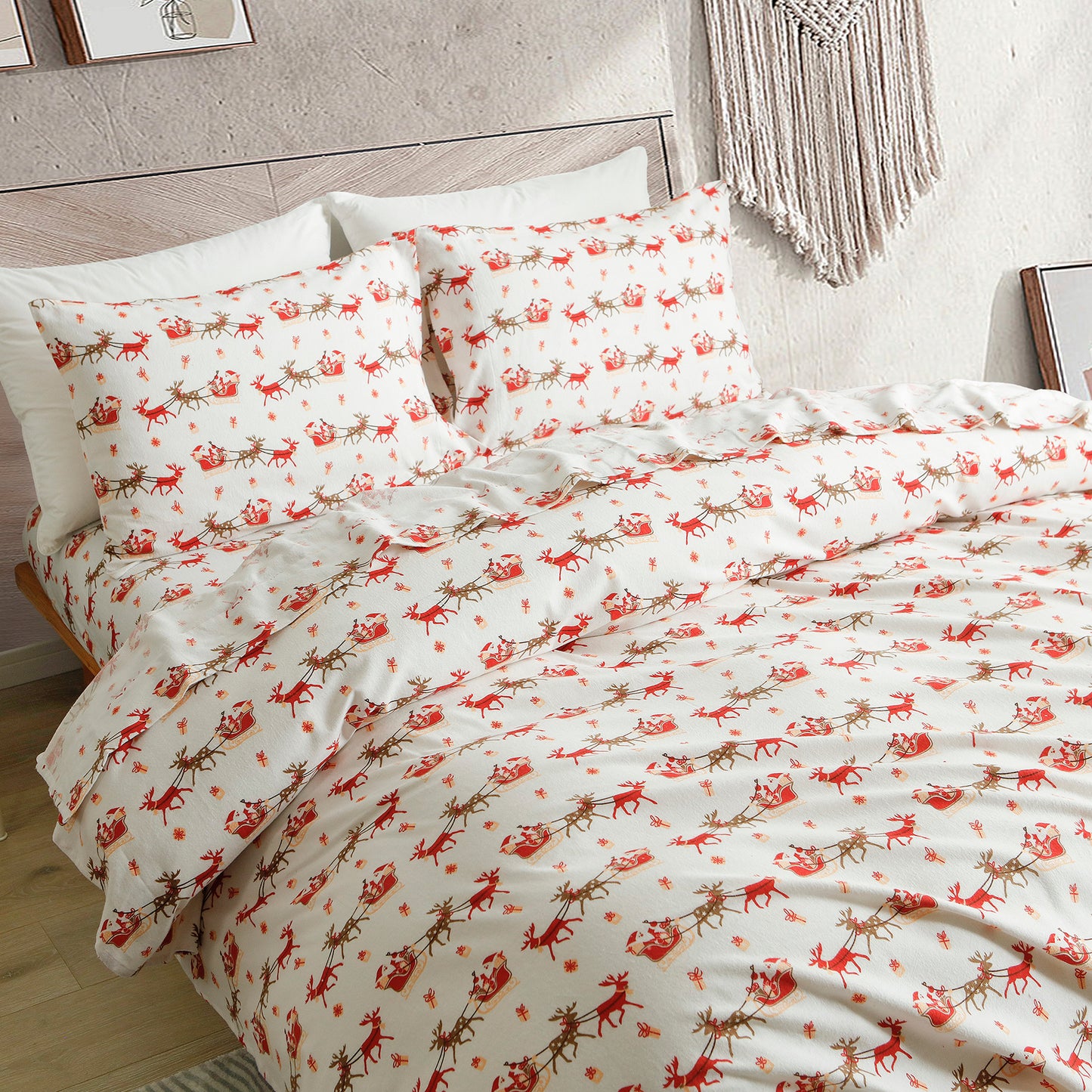 Elegant Comfort 4-Piece Holiday Cotton Flannel Sheet Set - 100% Turkish Cotton