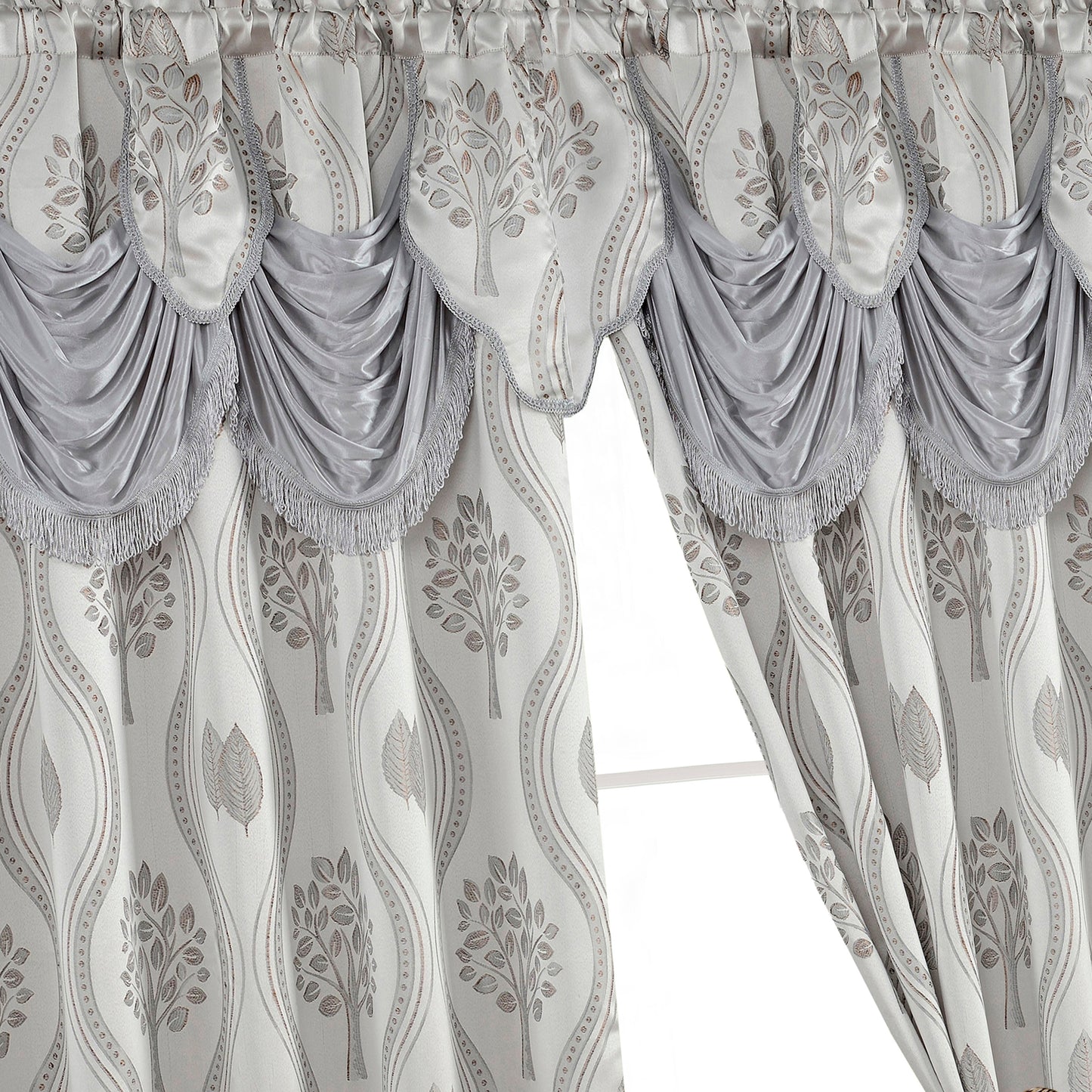 Elegant Comfort Set of 2 Aurora Curtain Panels- Attached Valance - Rod Pocket- 54" W x 84" L