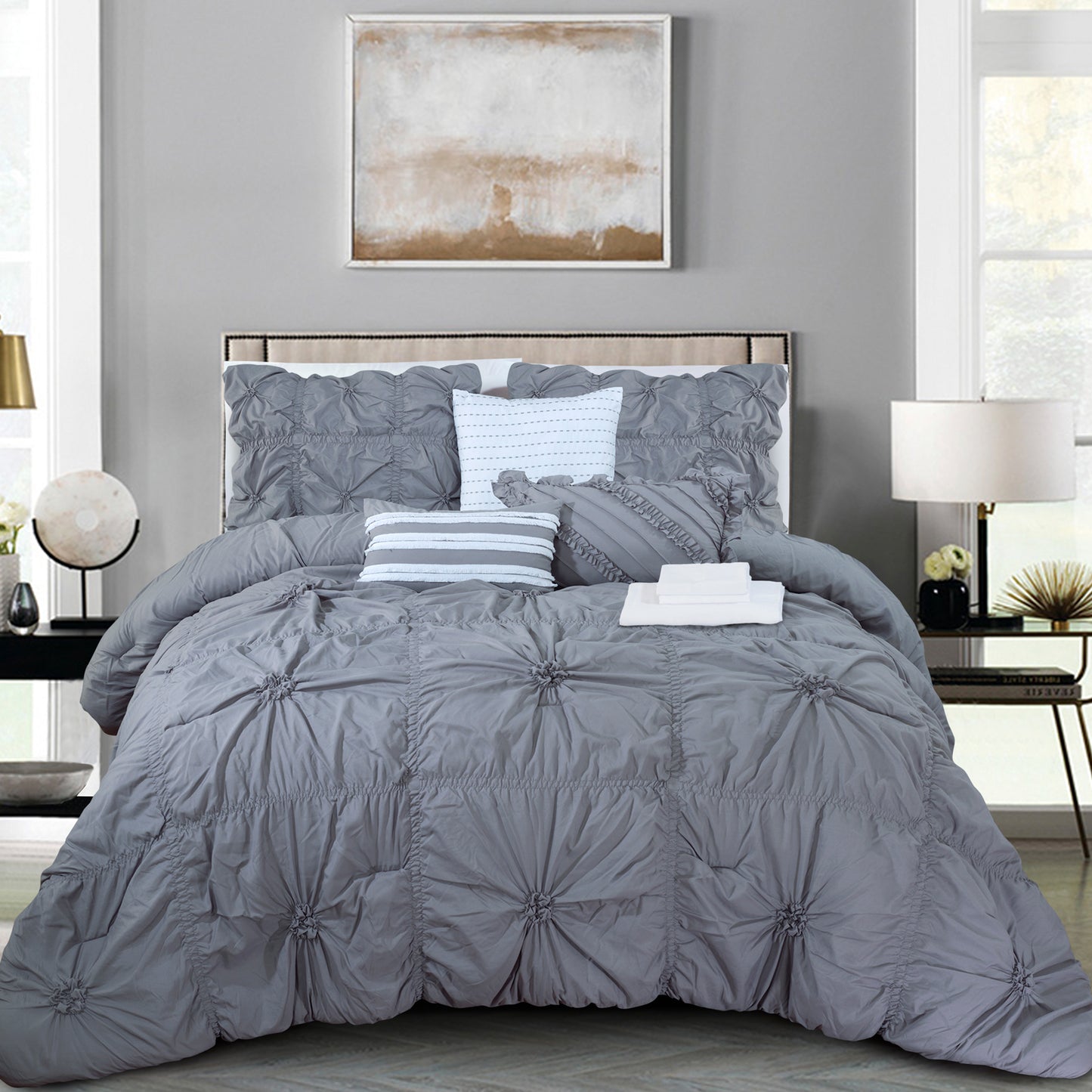Elegant Comfort 12-Piece Amy Oversized Comforter Set - Includes 6-Piece Sheet Set with Double Sided Storage Pockets