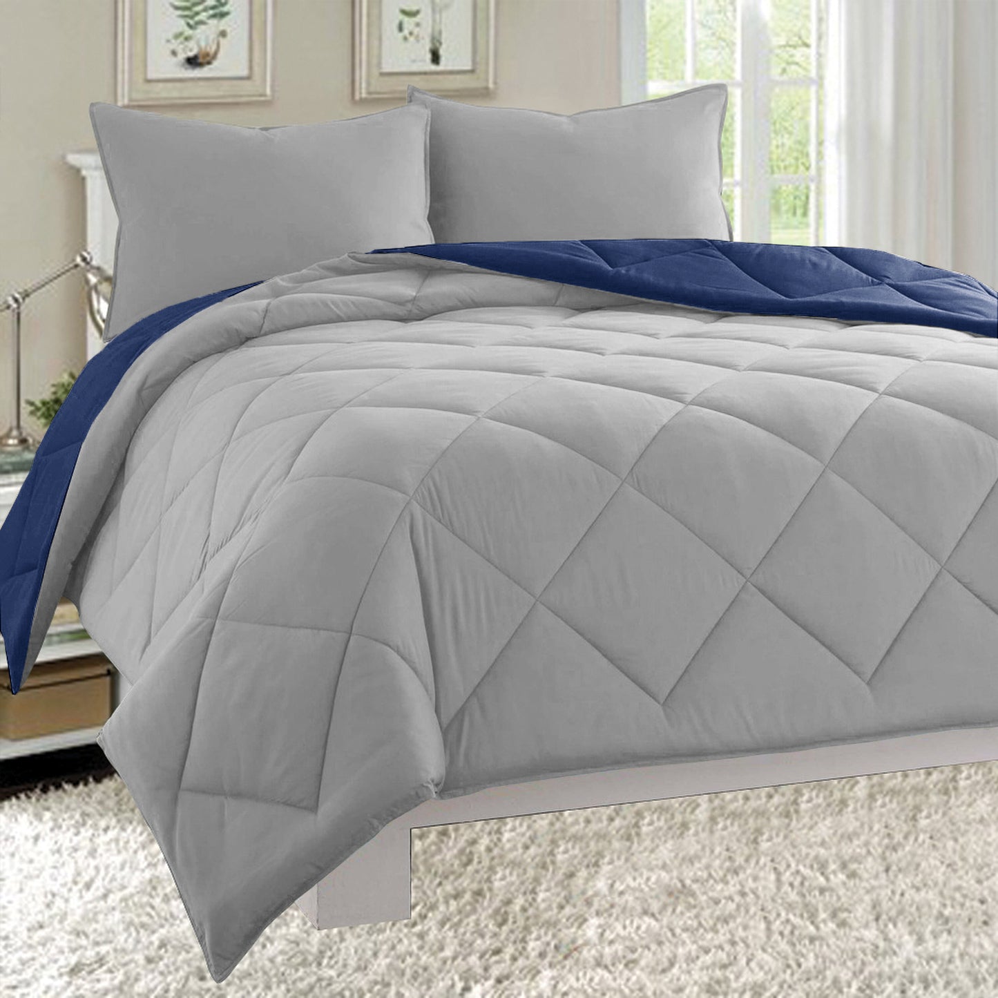 Elegant Comfort 3-Piece Reversible Diamond Stitched Comforter & Shams