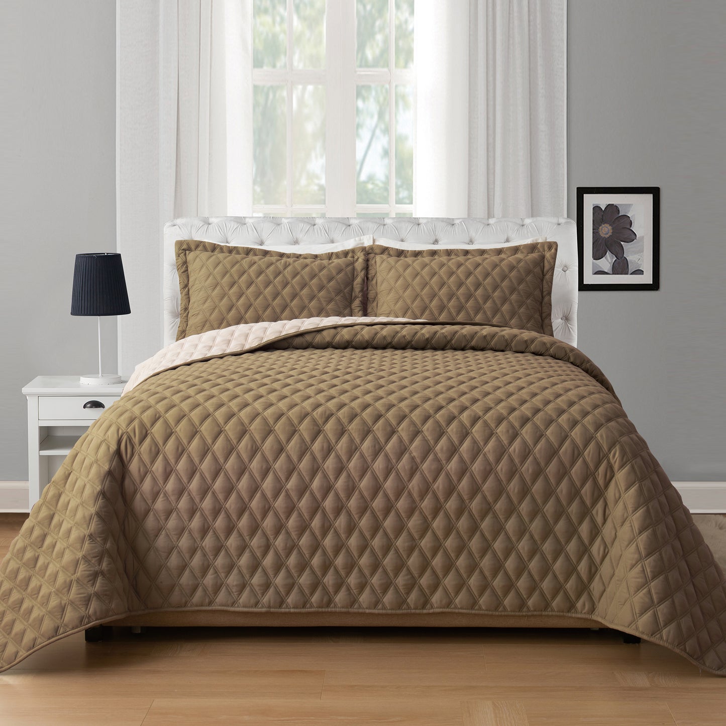Elegant Comfort 3-Piece Diamond Quilted Reversible Bedspread Coverlet Set