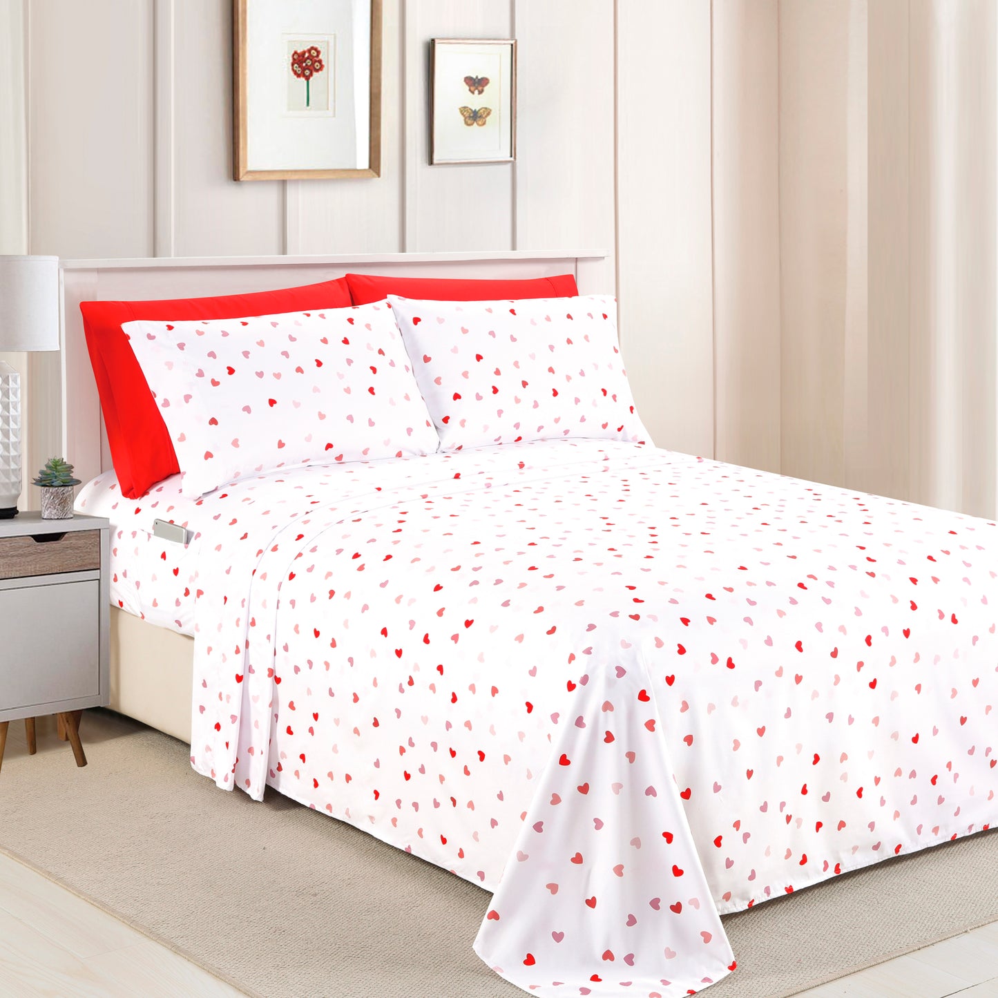 Elegant Comfort 6-Piece Floral and Stripe Pattern Sheet Set - Soft as a Hotel Premium Quality Bedding
