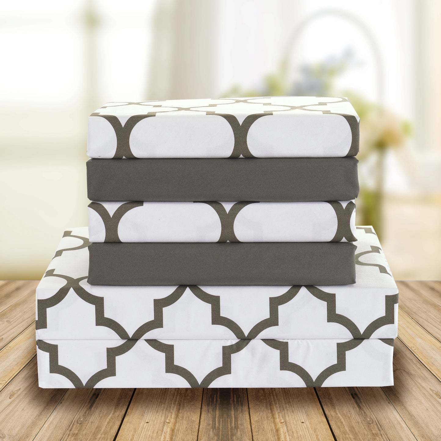 Elegant Comfort 6-Piece Moroccan Trellis Printed Pattern - Soft as a Hotel Premium Quality