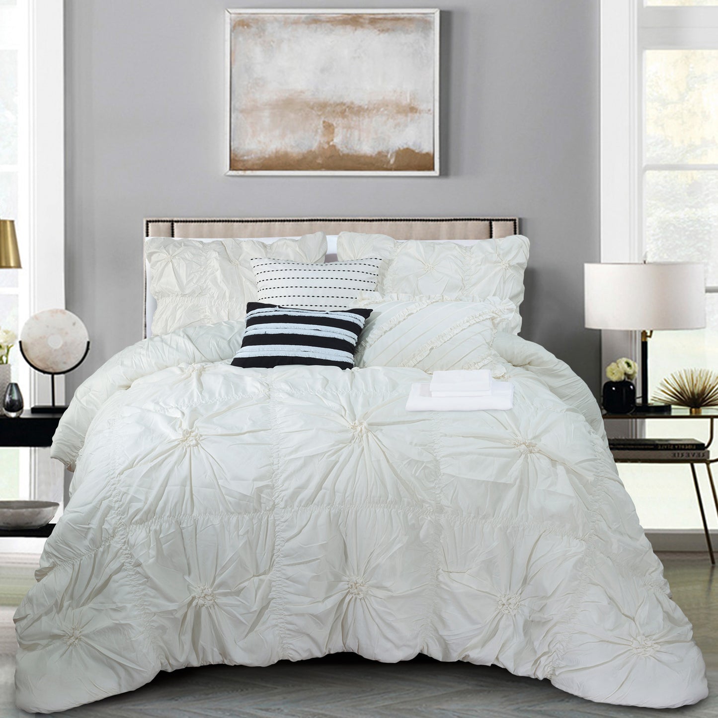 Elegant Comfort 12-Piece Amy Oversized Comforter Set - Includes 6-Piece Sheet Set with Double Sided Storage Pockets