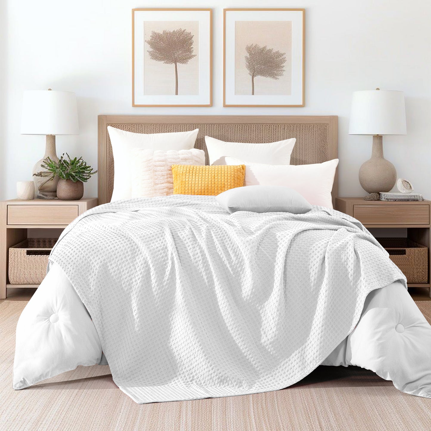 Elegant Comfort Cotton Waffle Blanket