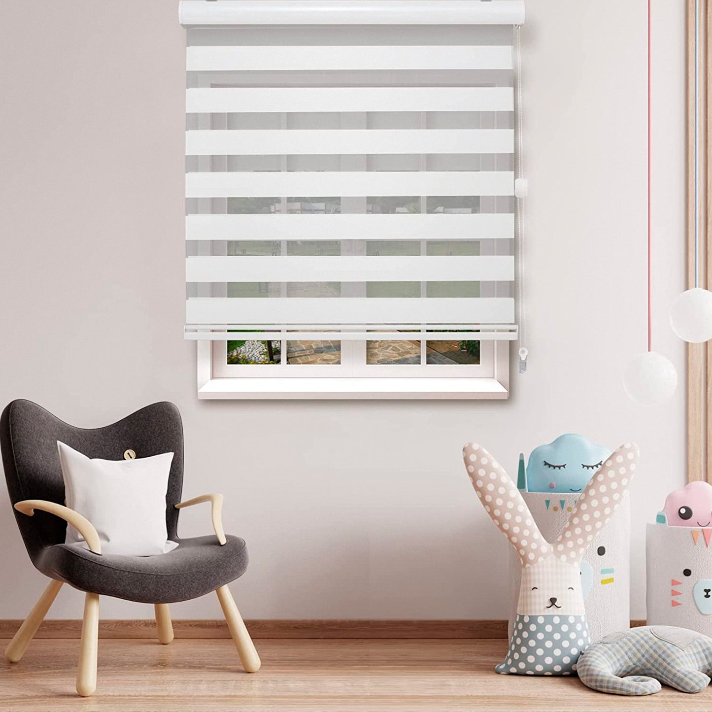 Elegant Comfort Corded Zebra Blinds, Dual Layer Window Treatments Sheer Light Control
