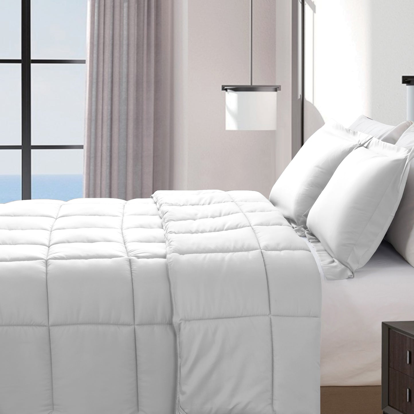 Elegant Comfort 3-Piece Solid Box Stitched Comforter & Shams - Double-Filled Comforter