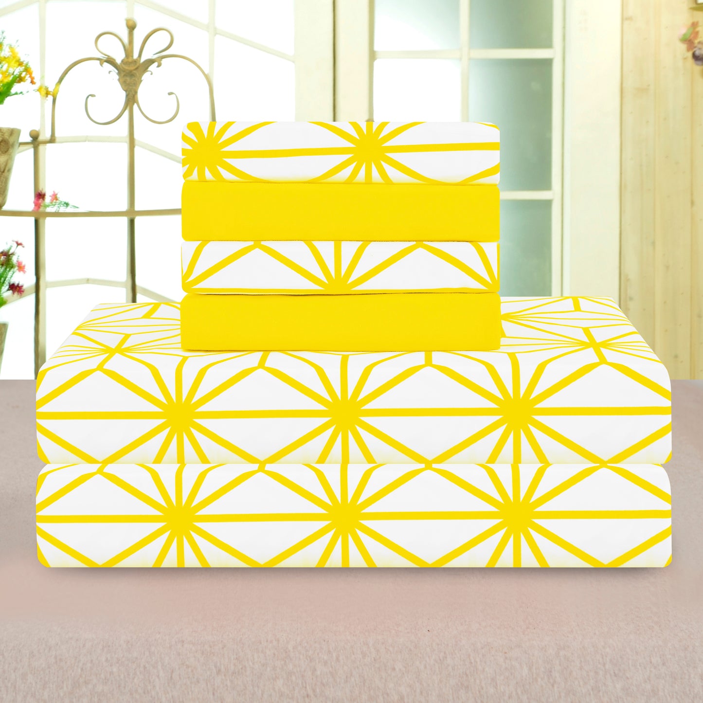 Elegant Comfort 6-Piece Cube Bed Sheet Set - Geometric Pattern - Soft as a Hotel Premium Quality