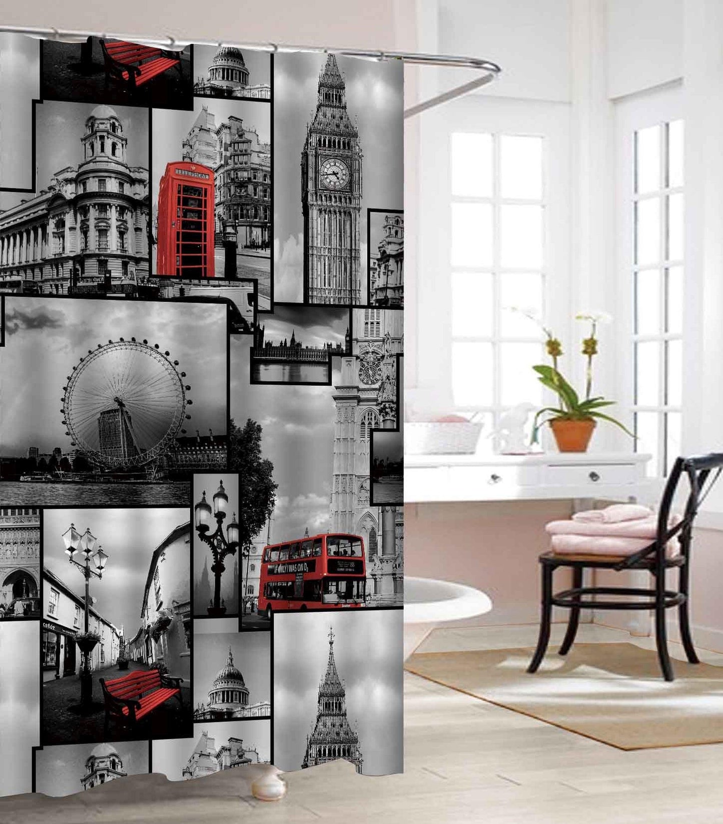 Elegant Comfort Vinyl Waterproof Shower Curtain - 3D Graphic Printed and Clear