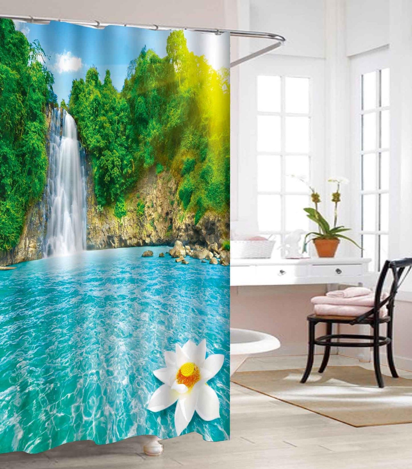 Elegant Comfort Vinyl Waterproof Shower Curtain - 3D Graphic Printed and Clear