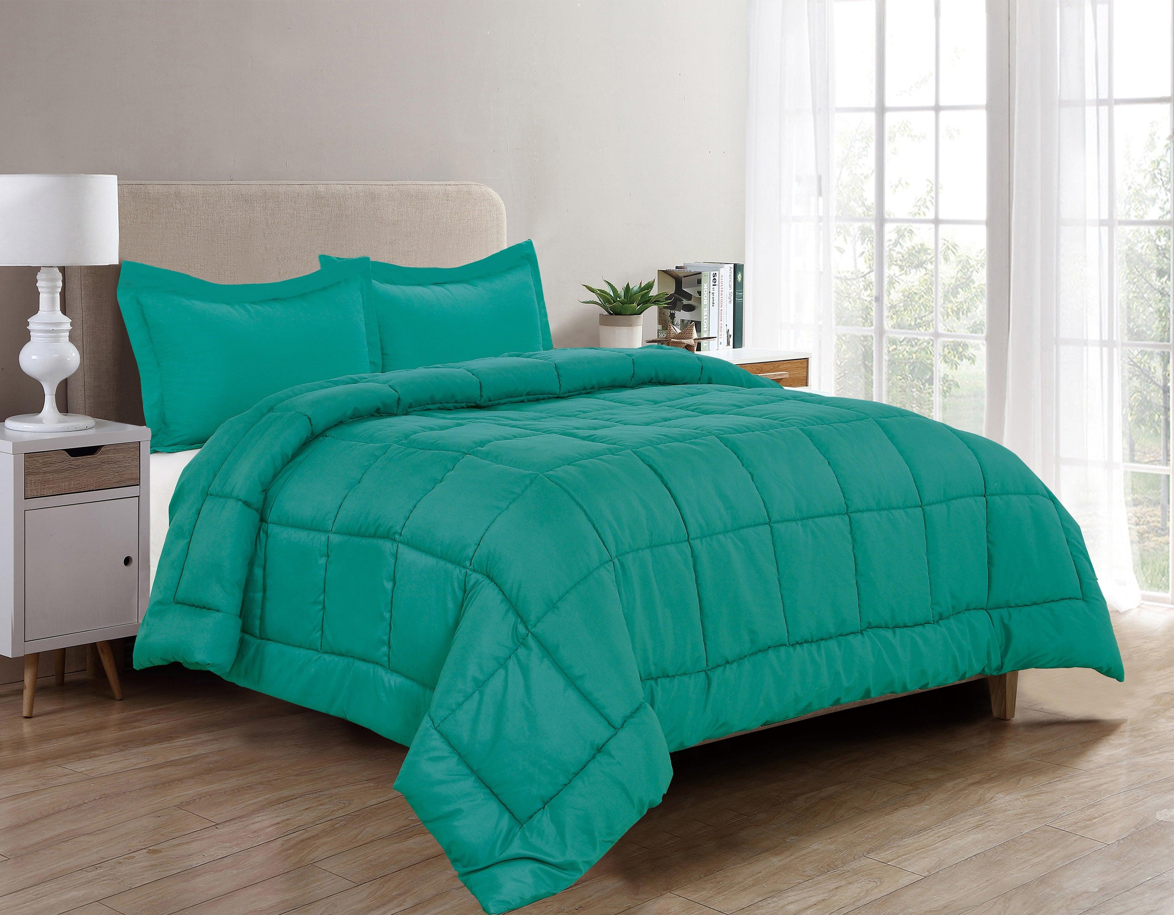 3-Piece Solid Box Stitched Comforter & Shams - Double-Filled Comforter