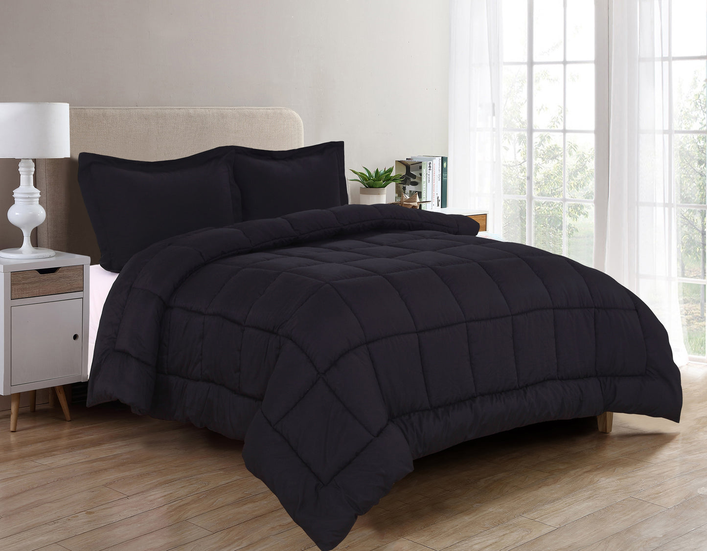 Elegant Comfort 3-Piece Solid Box Stitched Comforter & Shams - Double-Filled Comforter