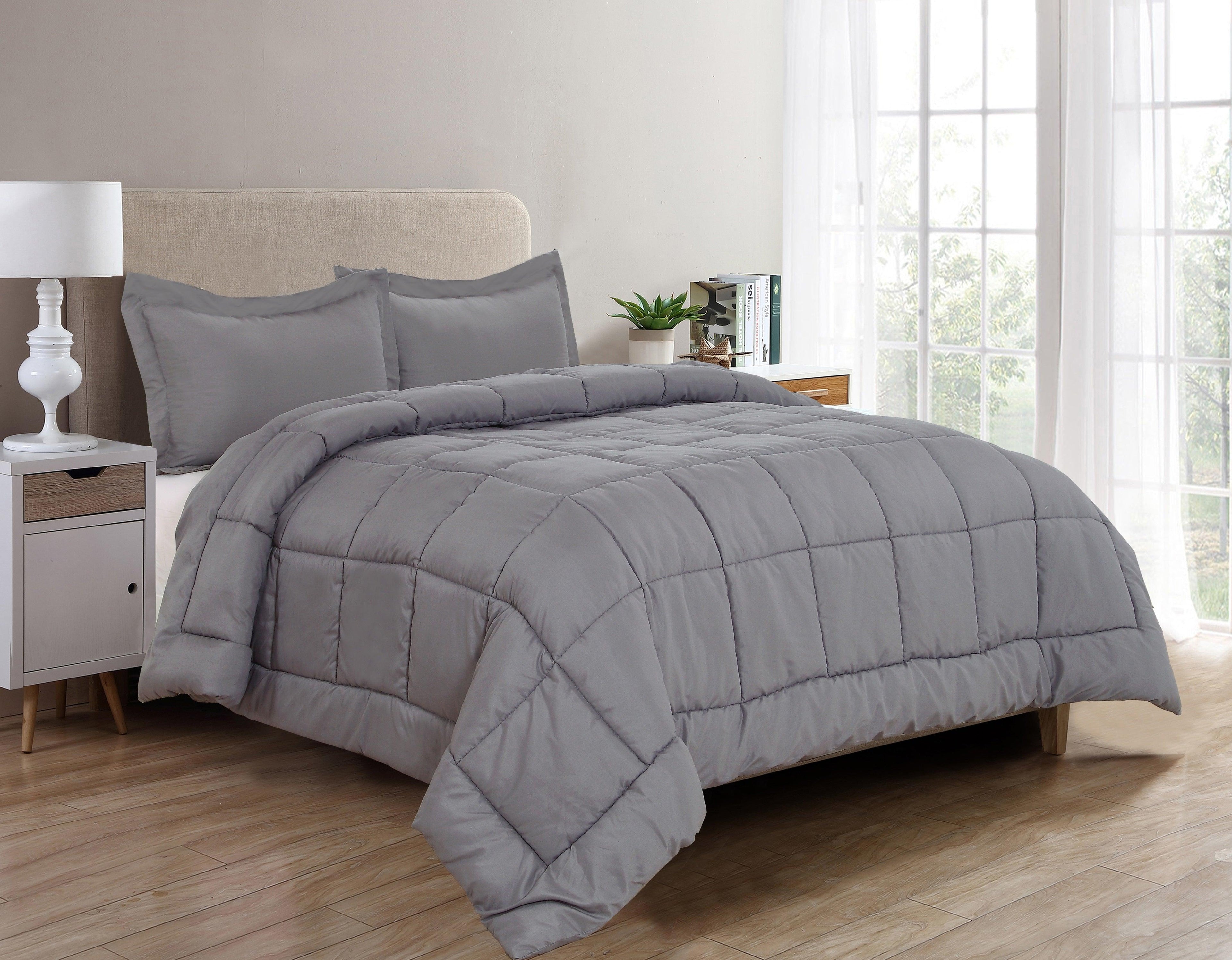 3-Piece Solid Box Stitched Comforter & Shams - Double-Filled Comforter