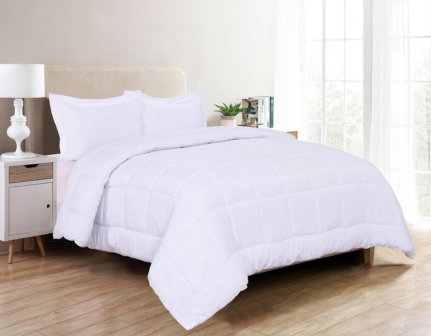 3-Piece Solid Box Stitched Comforter & Shams - Double-Filled Comforter