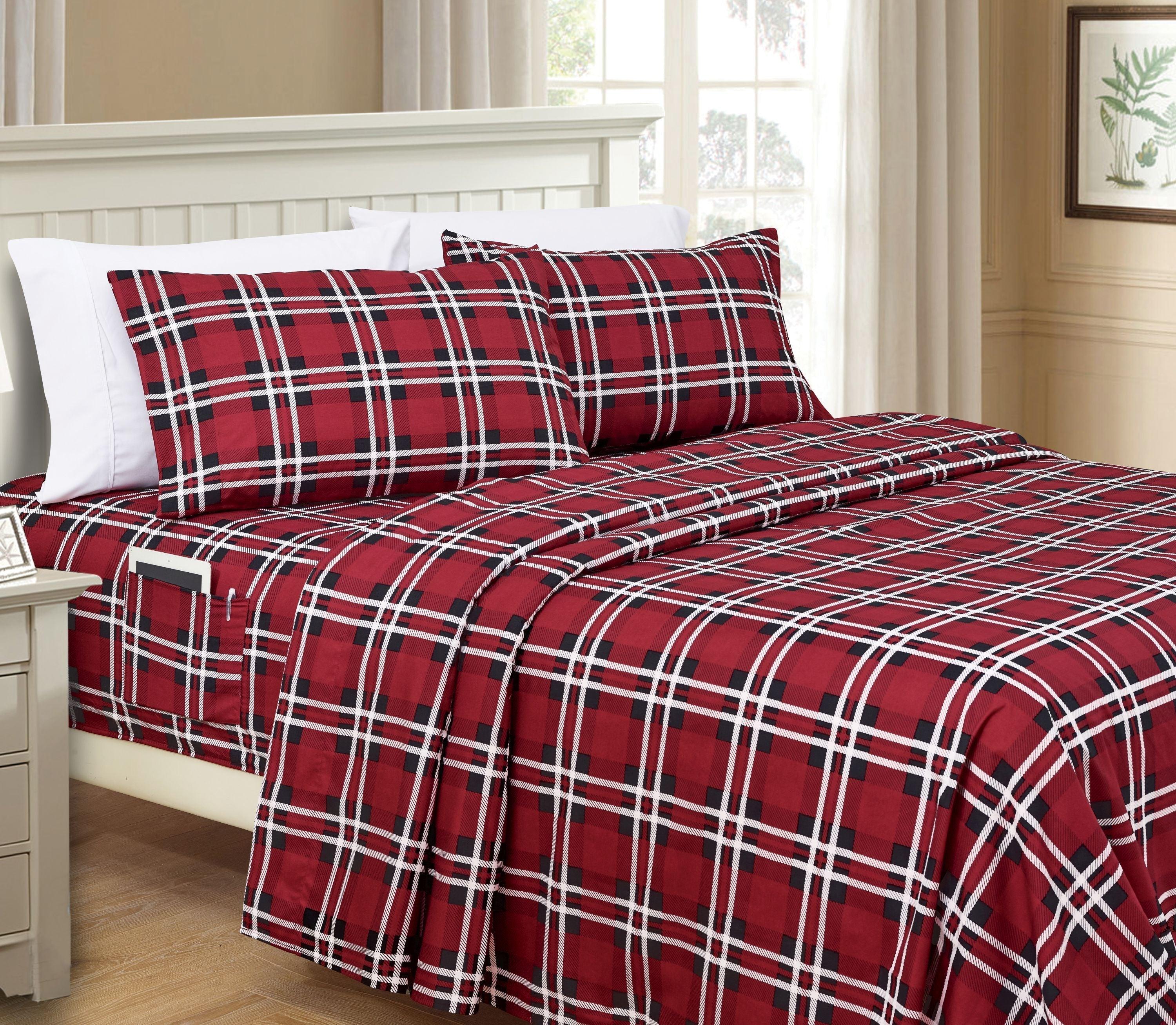 6-Piece Plaid Pattern Bed Sheet Set - Soft as a Hotel Premium Quality