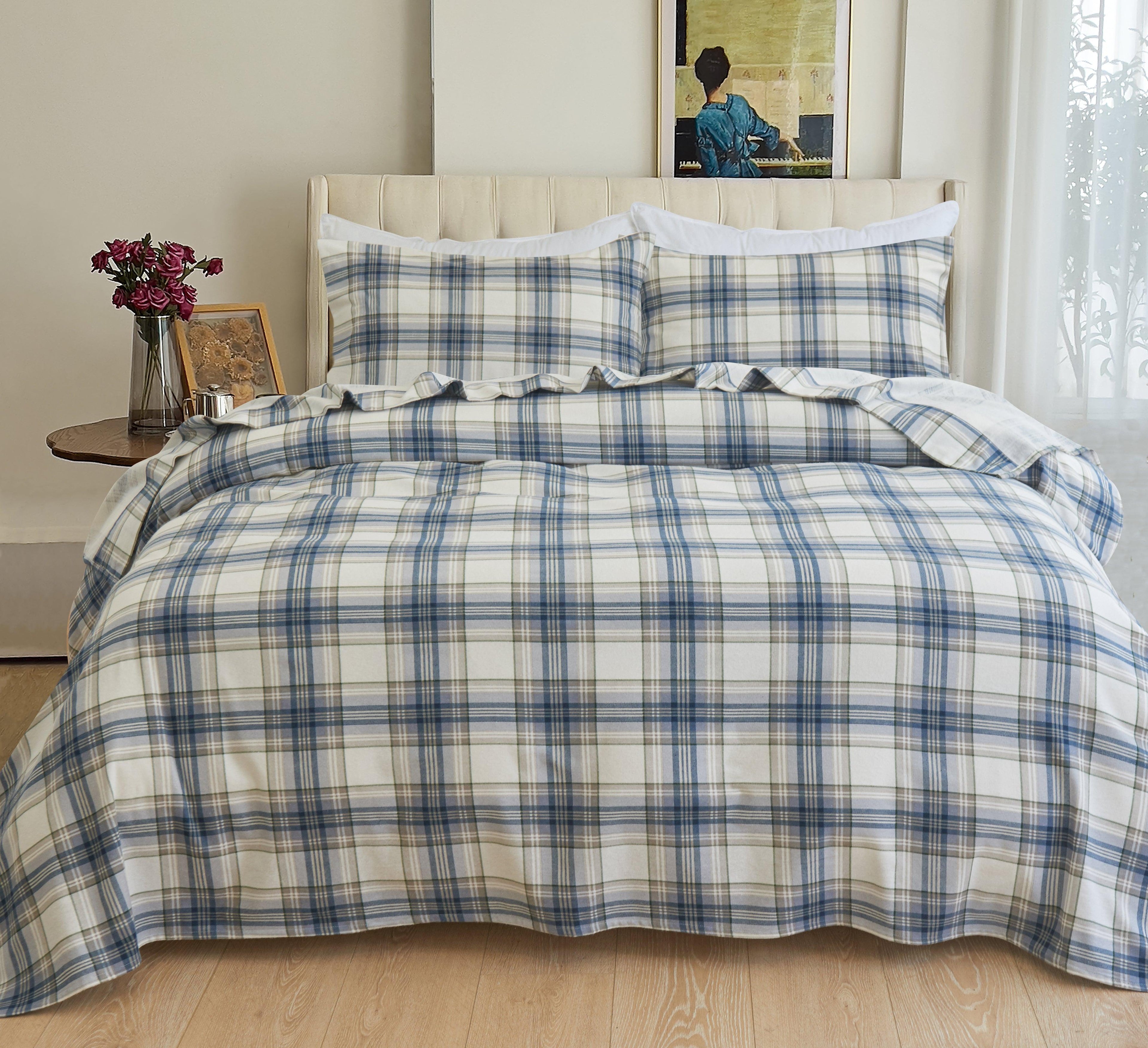 Flannel Plaid - 100% Turkish Cotton Flannel, 4-Piece Flannel Sheet Set