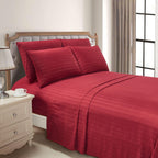 6-Piece Dobby Stripe Printed Bed Sheet Set- Soft as a Hotel Premium Quality