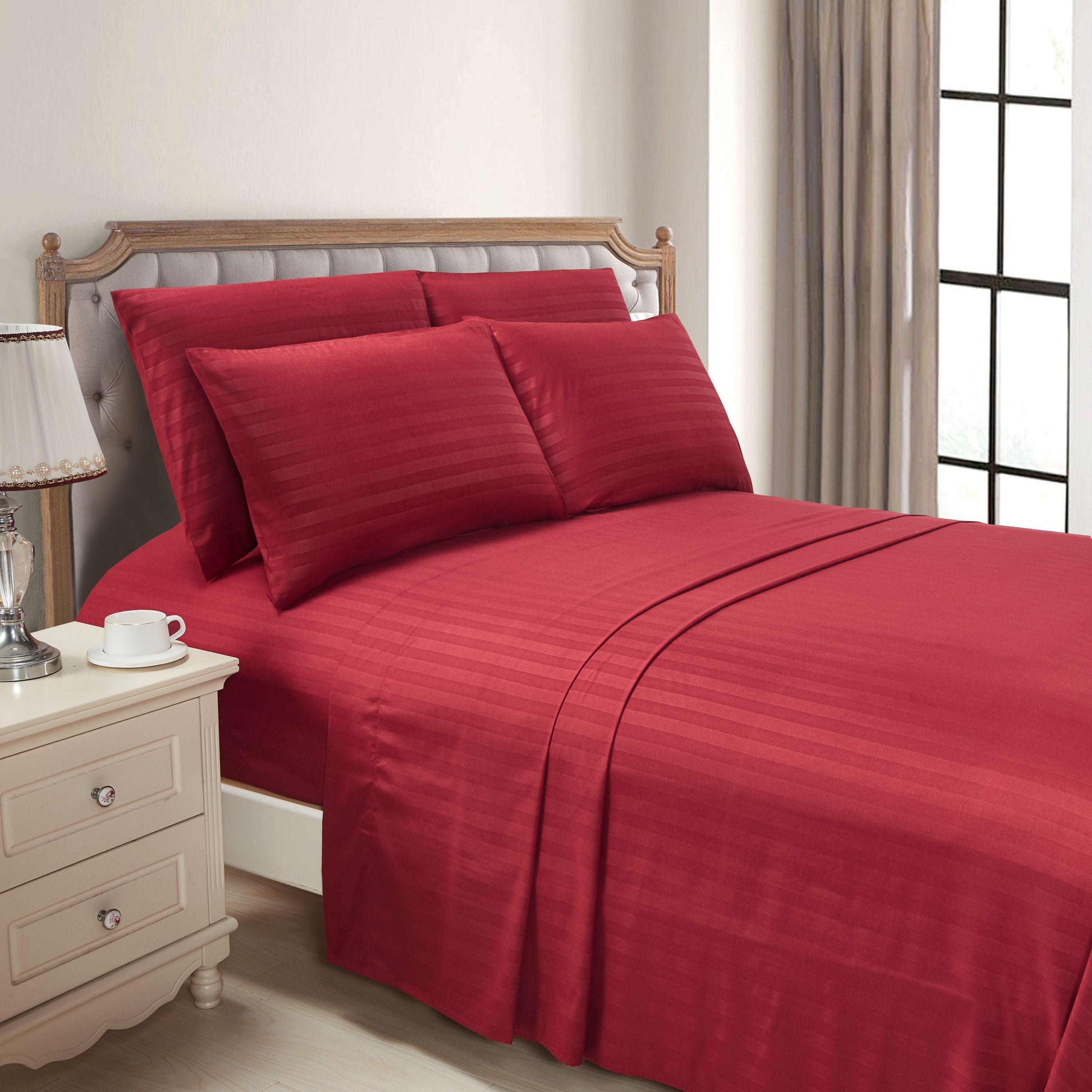 6-Piece Dobby Stripe Printed Bed Sheet Set- Soft as a Hotel Premium Quality