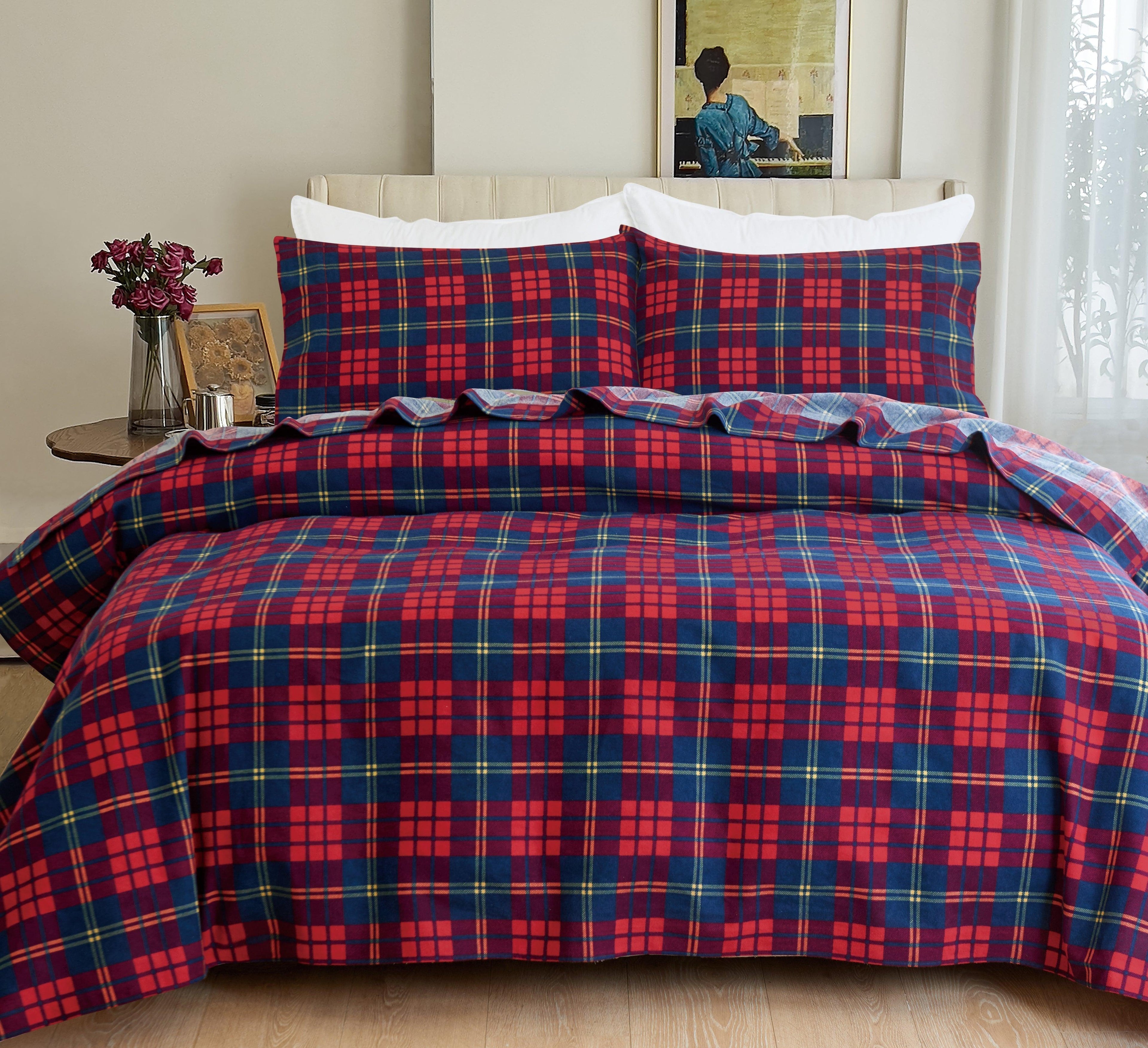 Flannel Plaid - 100% Turkish Cotton Flannel, 4-Piece Flannel Sheet Set
