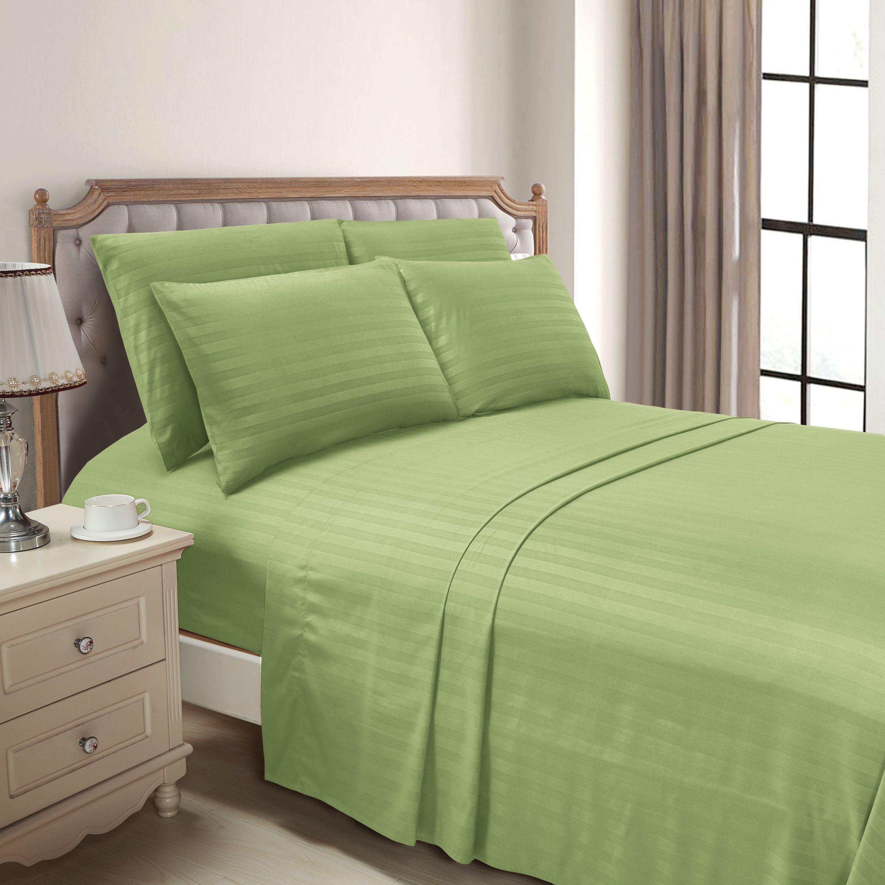 6-Piece Dobby Stripe Printed Bed Sheet Set- Soft as a Hotel Premium Quality