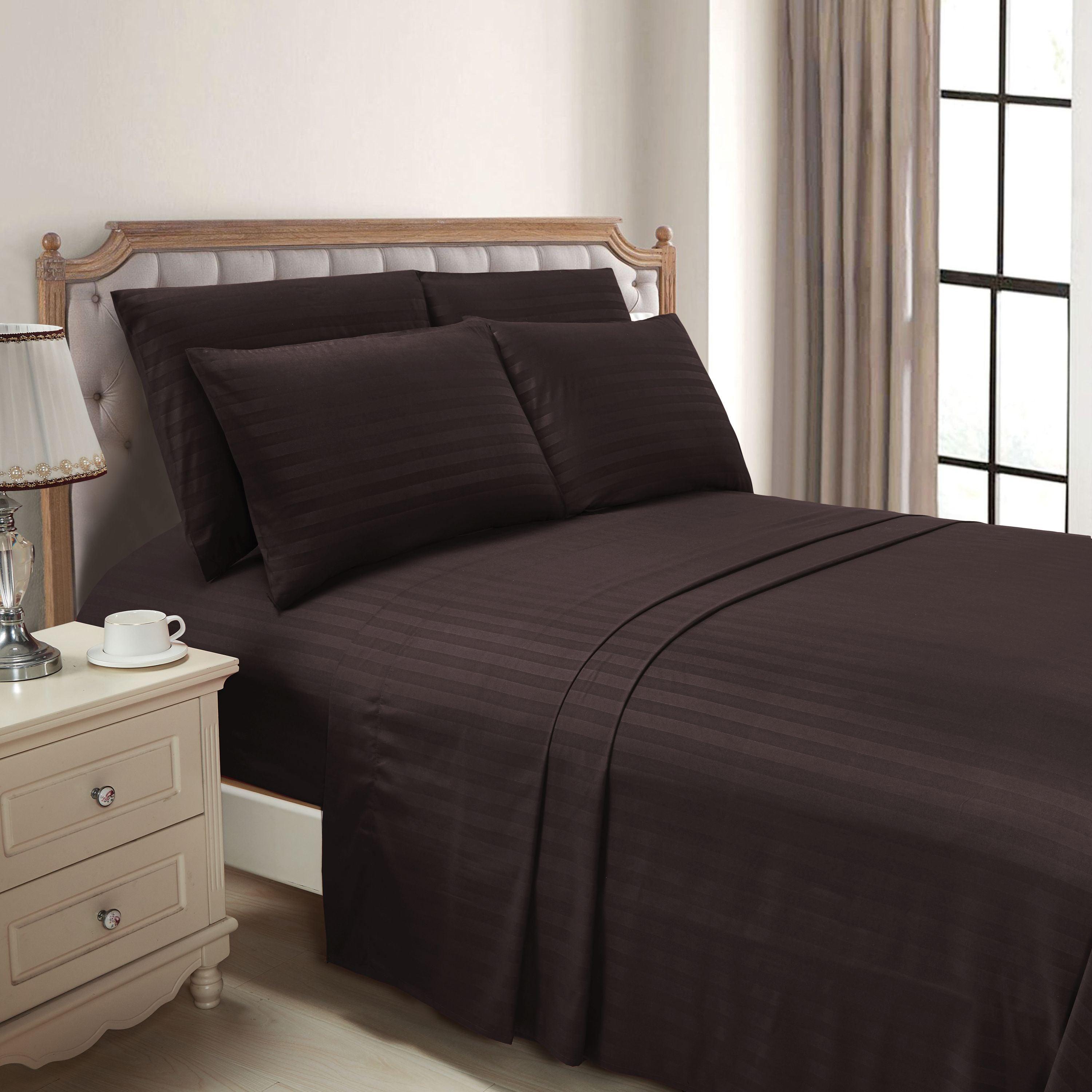 6-Piece Dobby Stripe Printed Bed Sheet Set- Soft as a Hotel Premium Quality
